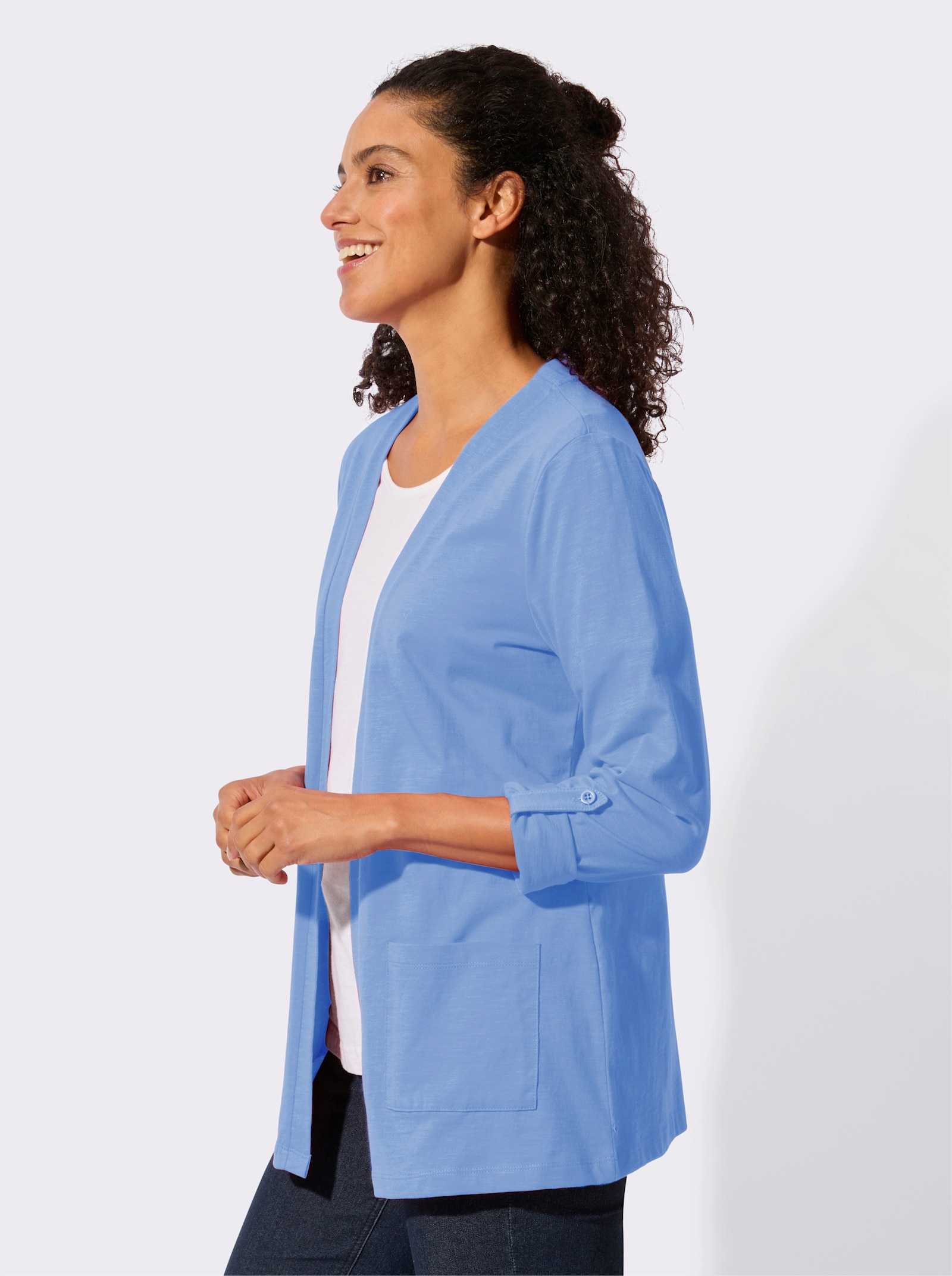Shirtjacke mit Flammgarn-Struktur - himmelblau