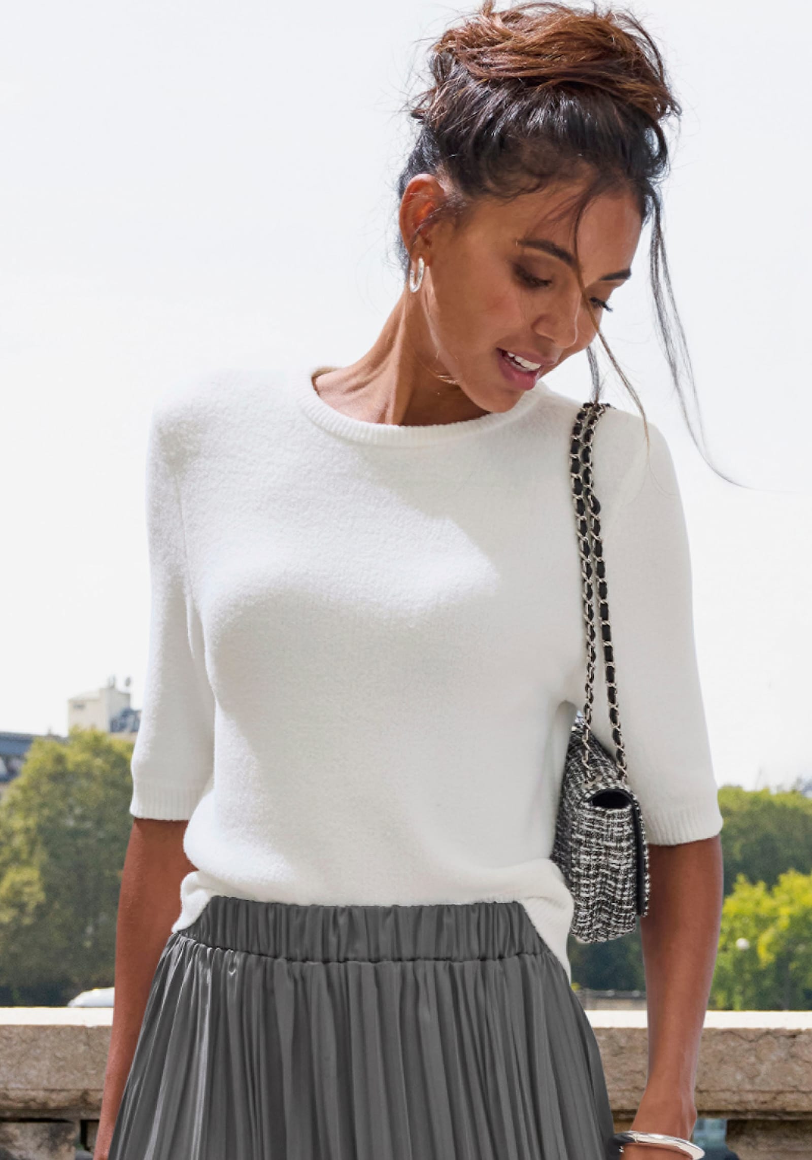 LASCANA Kurzarmpullover - creme