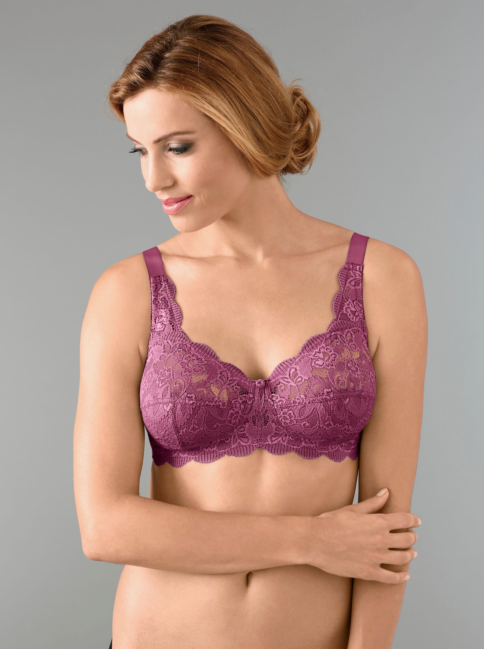 Susa BH ohne Bügel aus elastischer Spitze - pflaume + schwarz