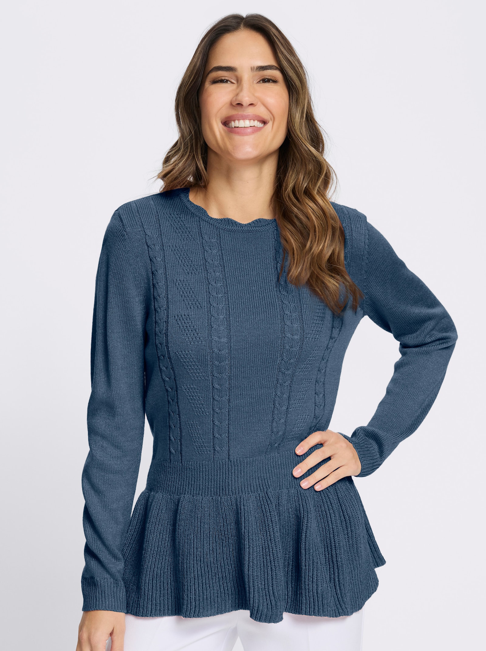 Langarm-Pullover mit Ripp-Abschlüssen - rauchblau