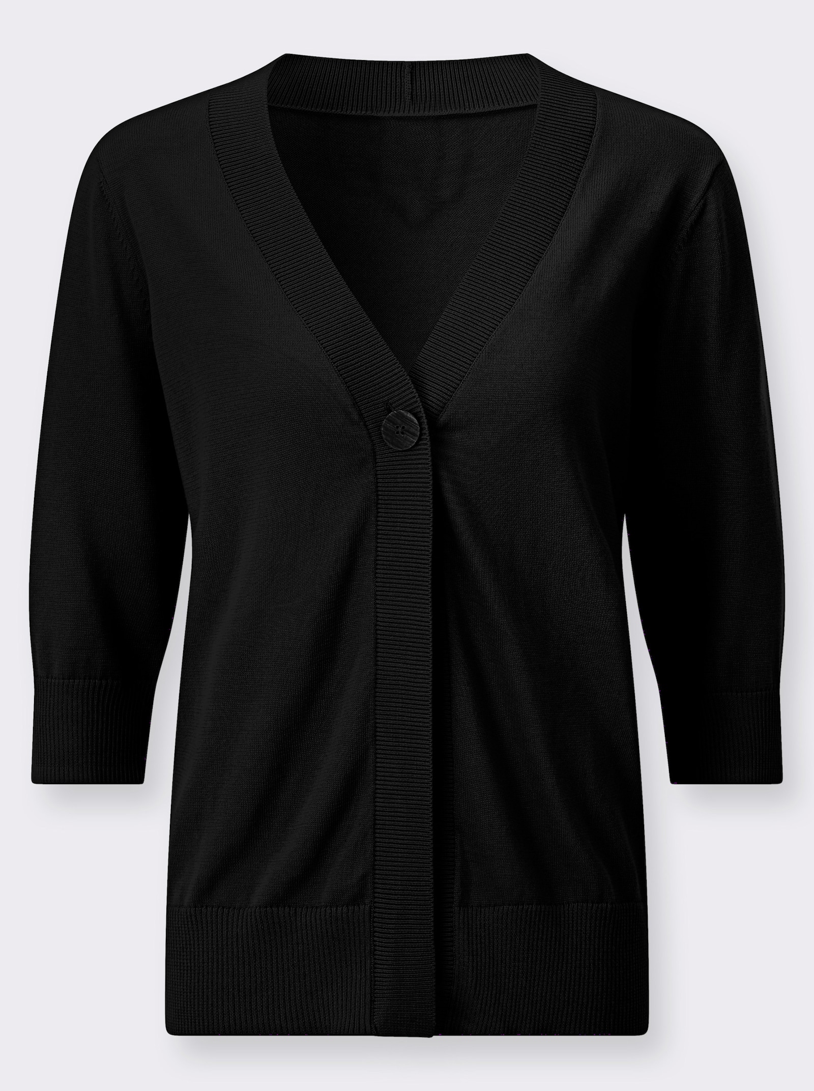 Feinstrickjacke mit gerippten Abschlüssen - schwarz