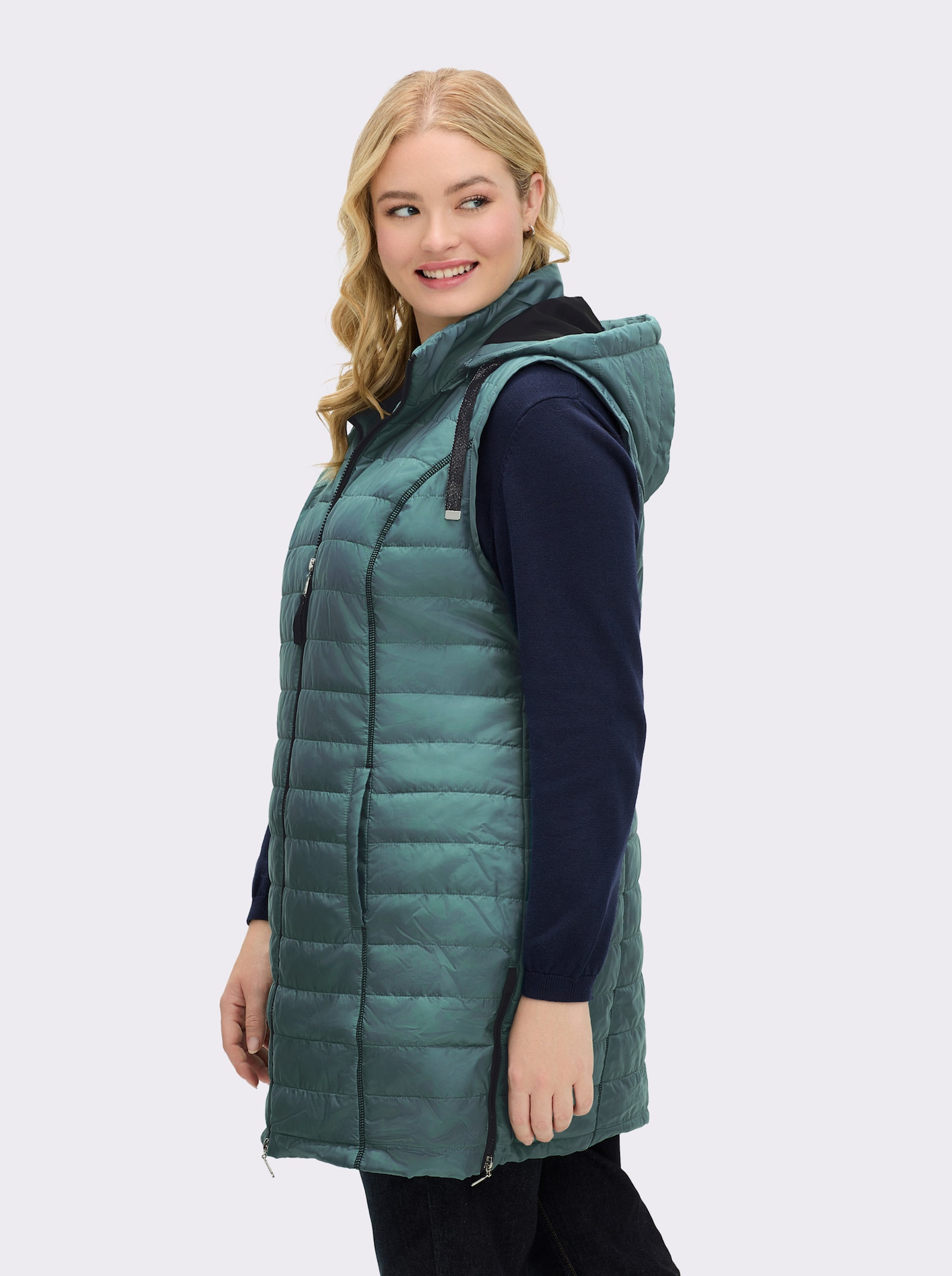 Longweste mit abnehmbarer Kapuze - jade