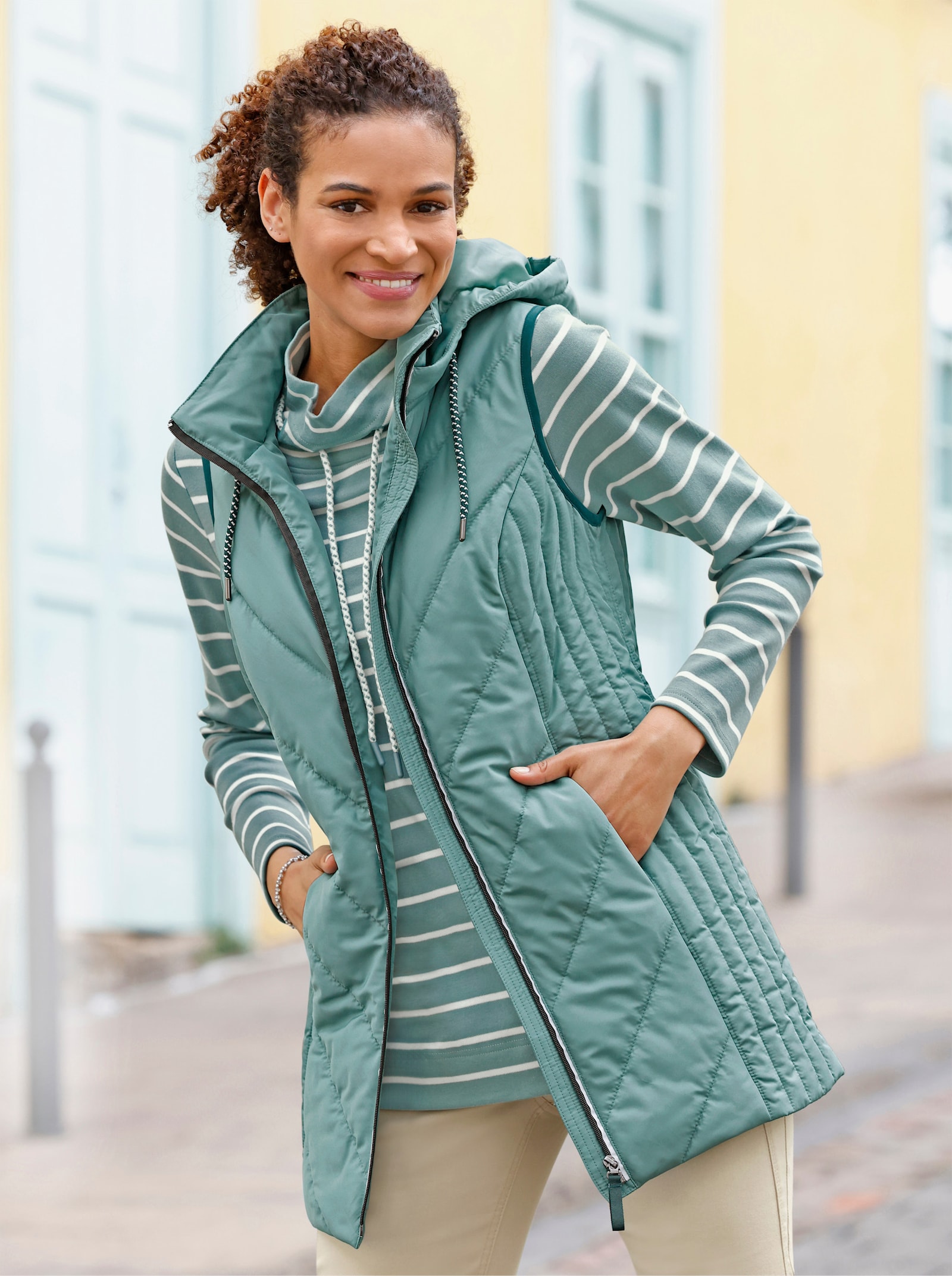 Lange bodywarmer met warme wattering - jade