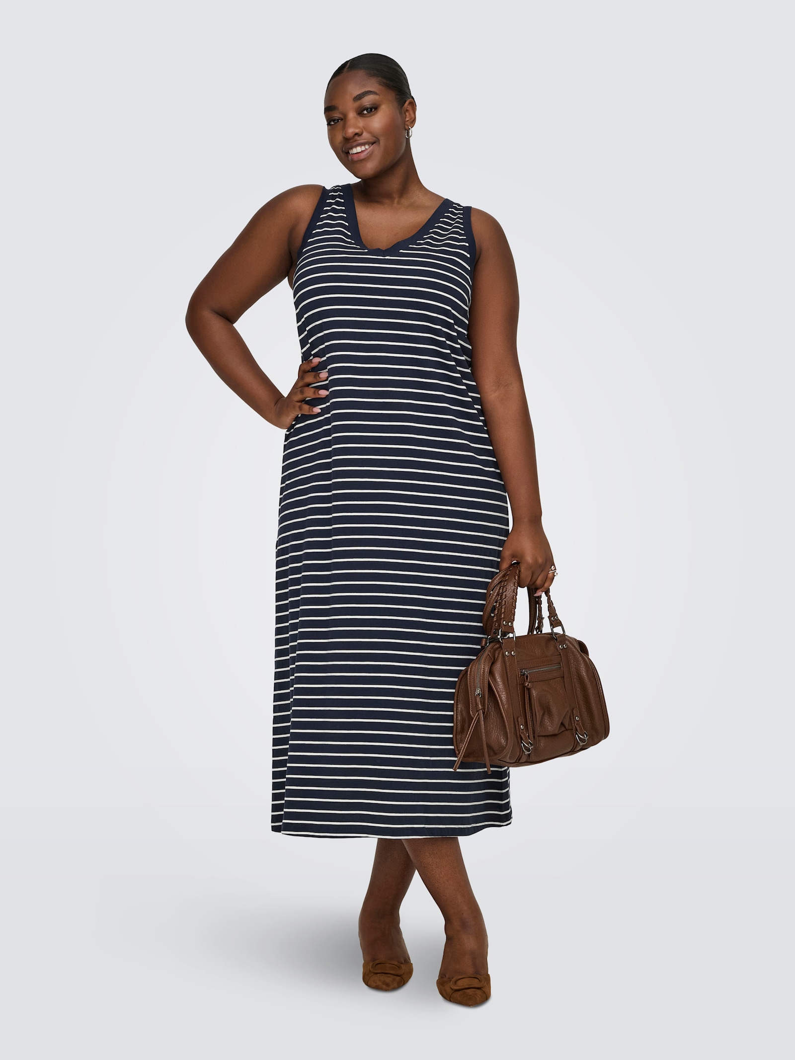 ONLY CARMAKOMA Shirtkleid - night sky stripes:(dina) cloud dancer