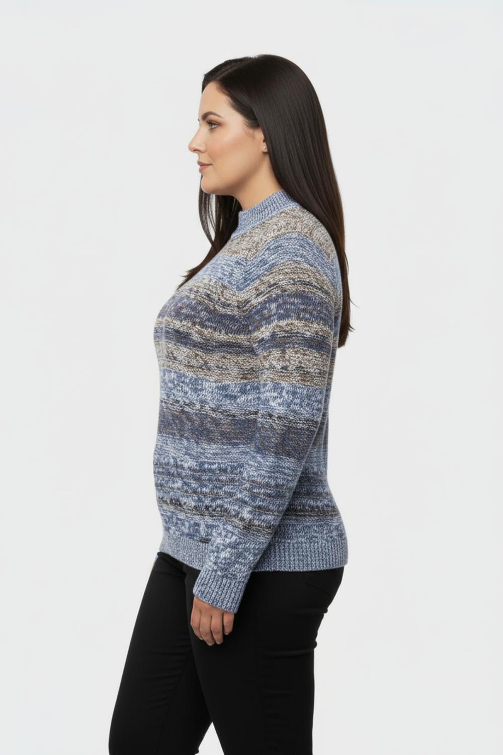 Langarm-Pullover mit Strickstruktur - jeansblau-braun-meliert