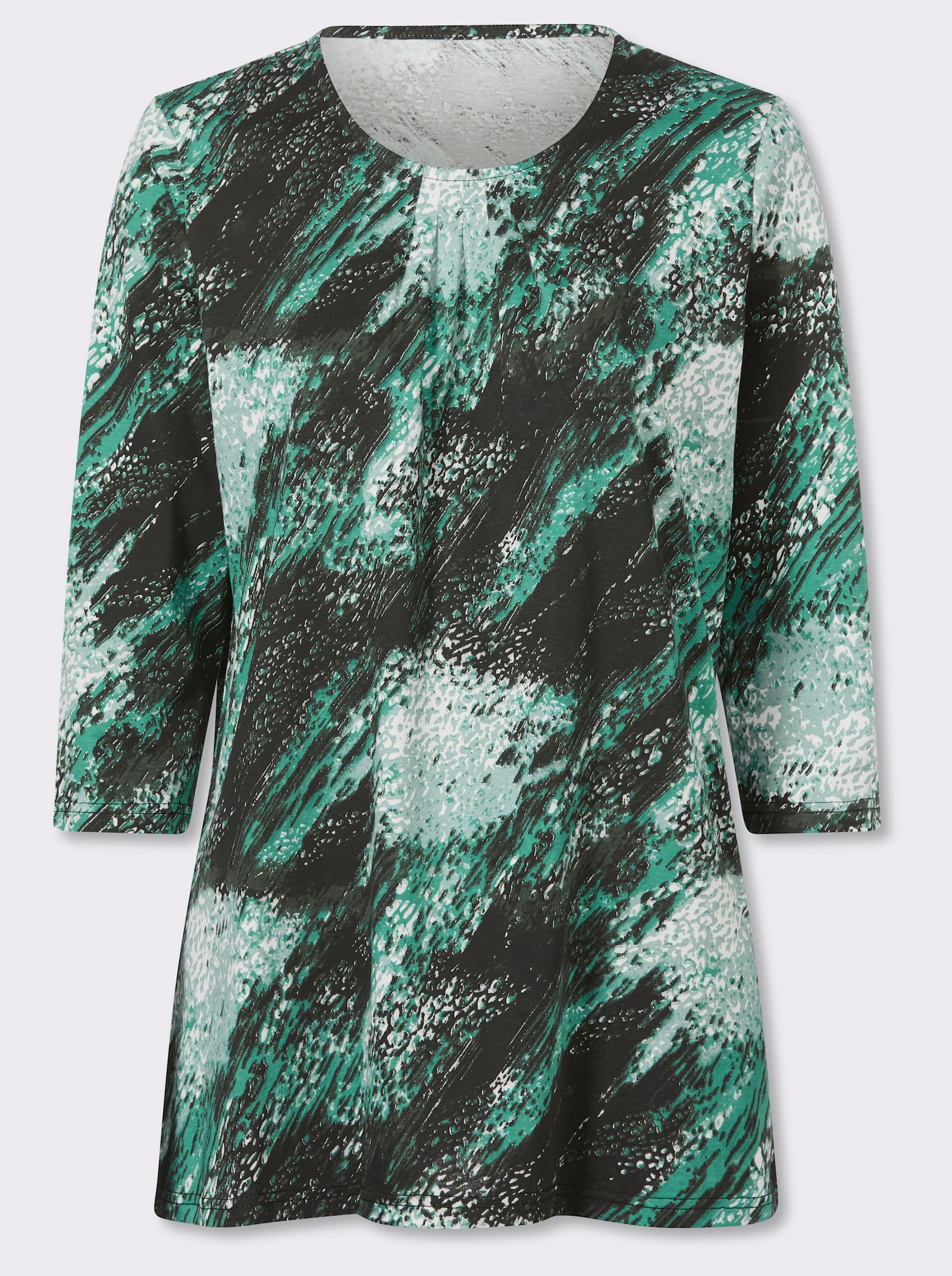 Longshirt mit 3/4-Ärmeln - schwarz-smaragd-bedruckt