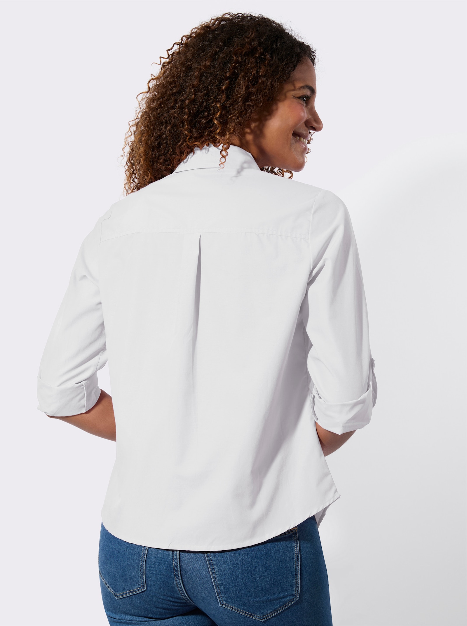 Hemdbluse mit krempelbaren Ärmeln - ecru