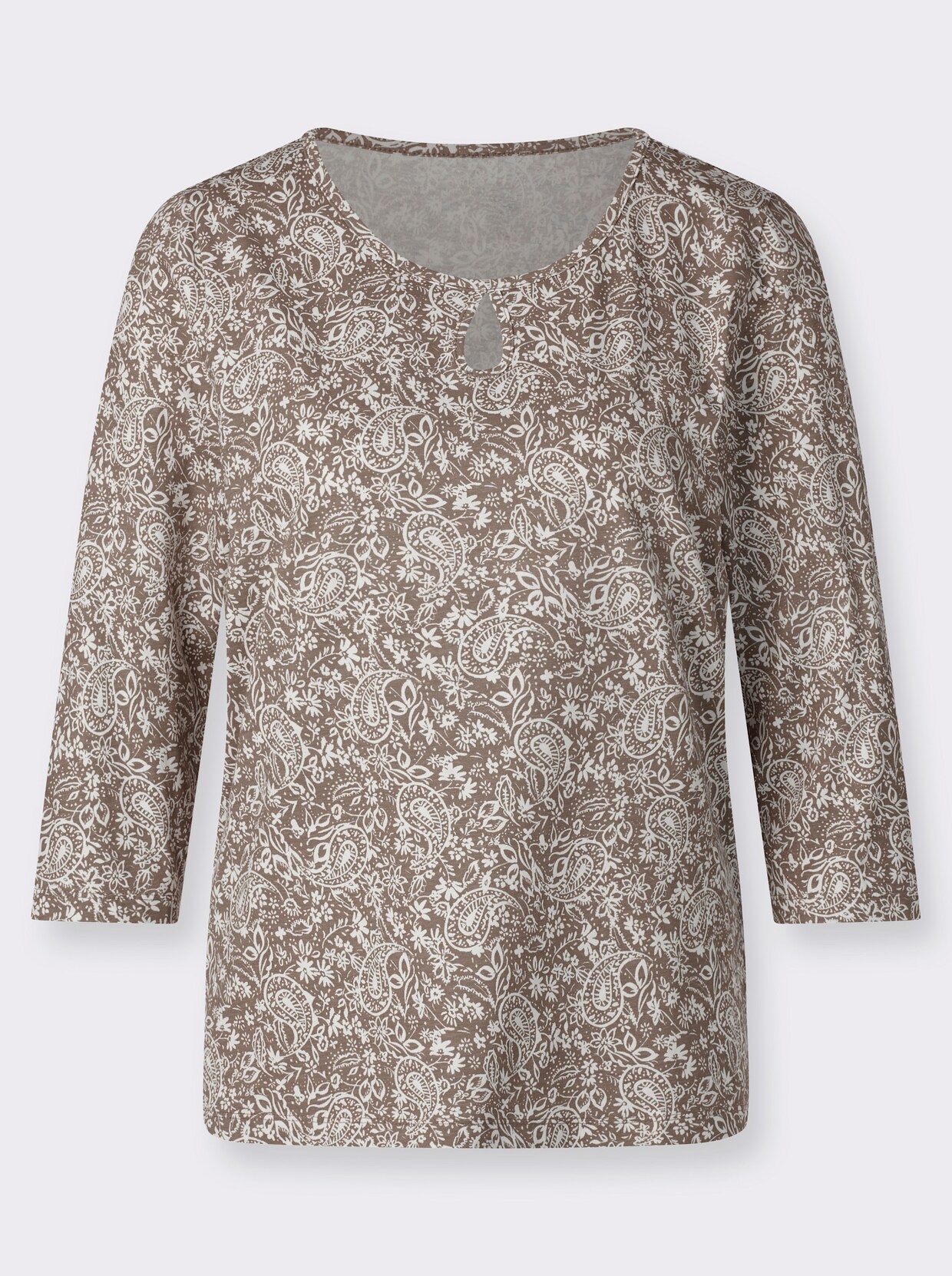 Shirt met ronde hals - taupe/ecru geprint