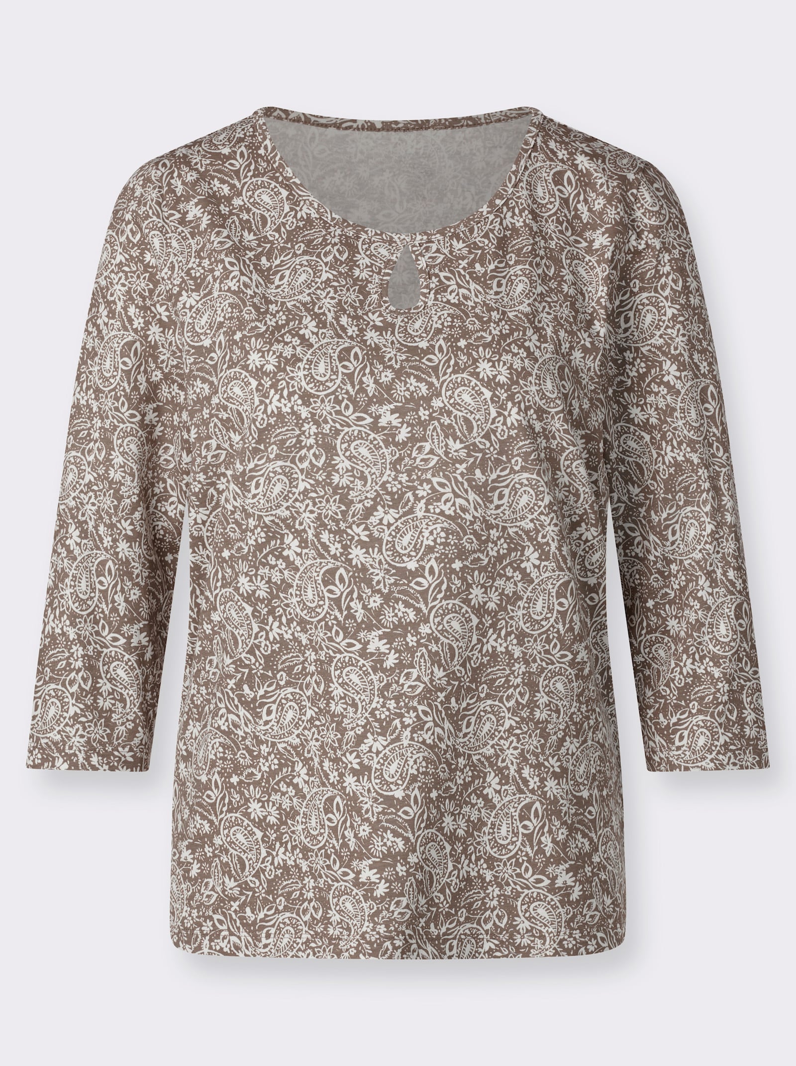 Tričko s kulatým výstřihem a kašmírovým vzorem - taupe-ecru-potisk