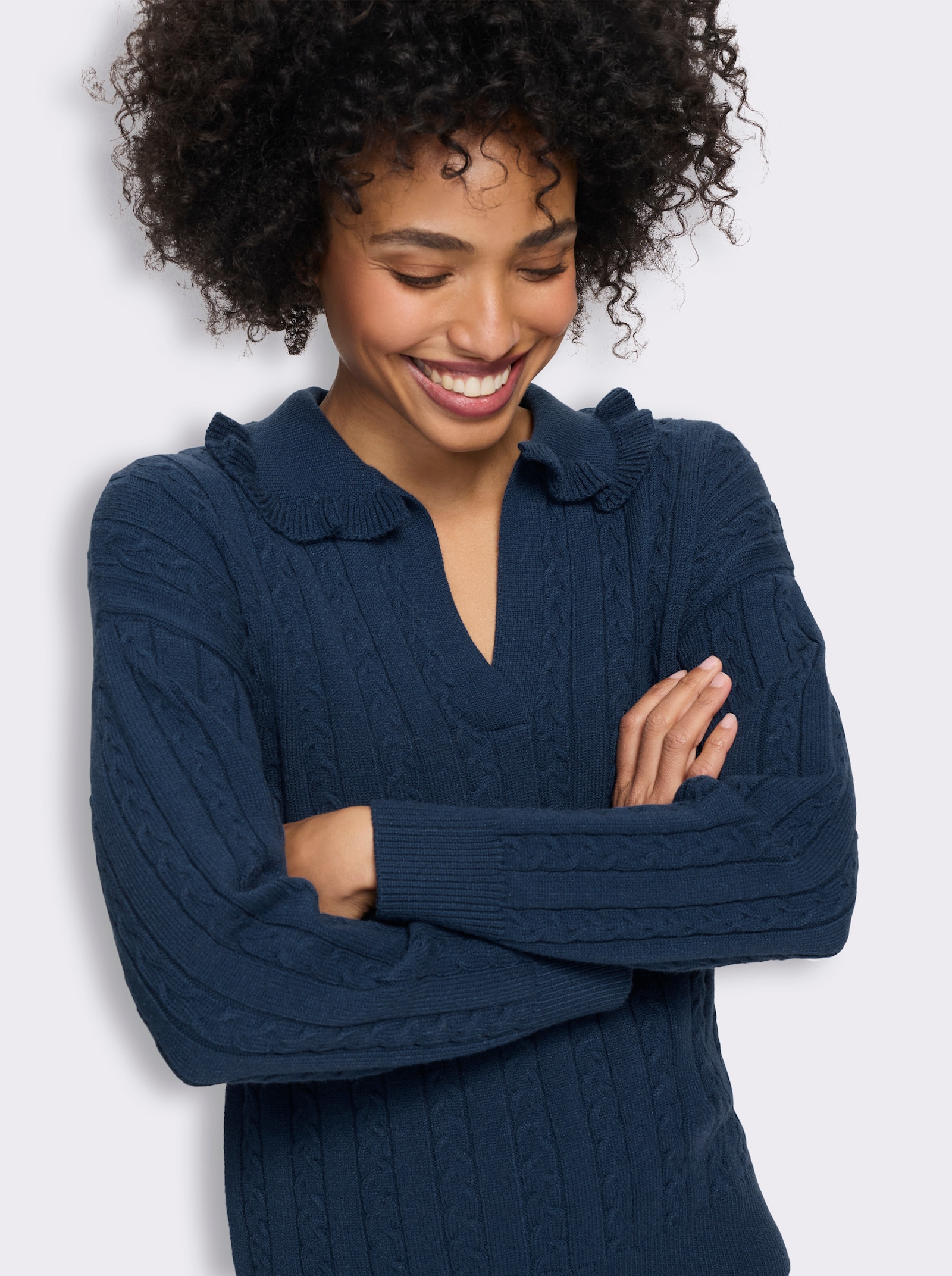 heine Langarm-Pullover mit Zopfmuster - dunkelblau