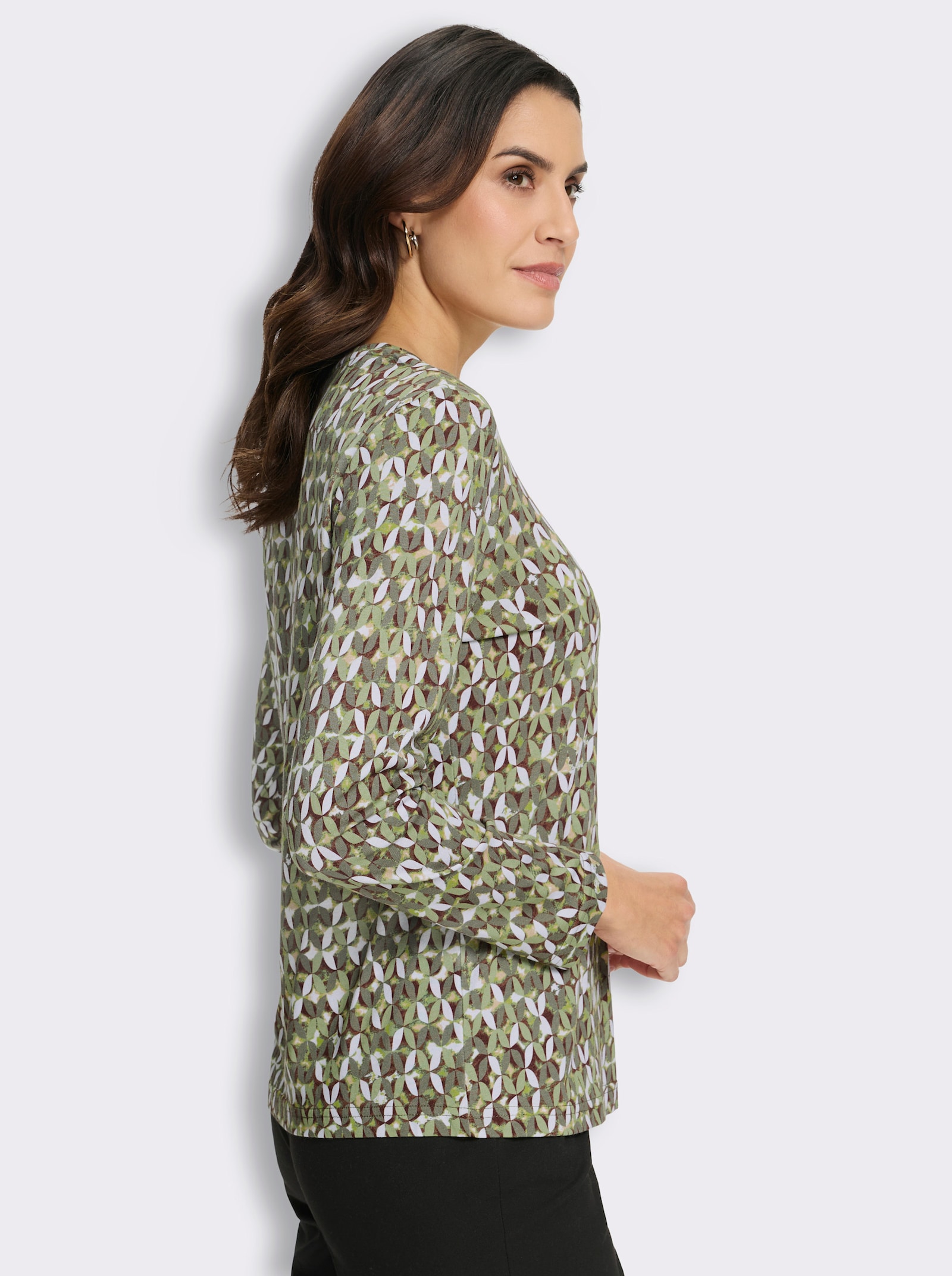  Print-Shirt mit Blätterdessin - khaki-lindgrün-bedruckt