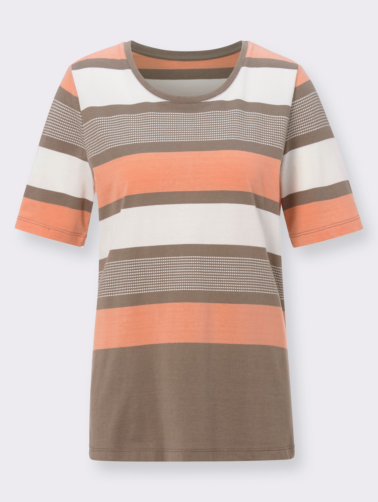 Tričko, okr.výstrih, šir.pruhy - Lososové pruhovanie