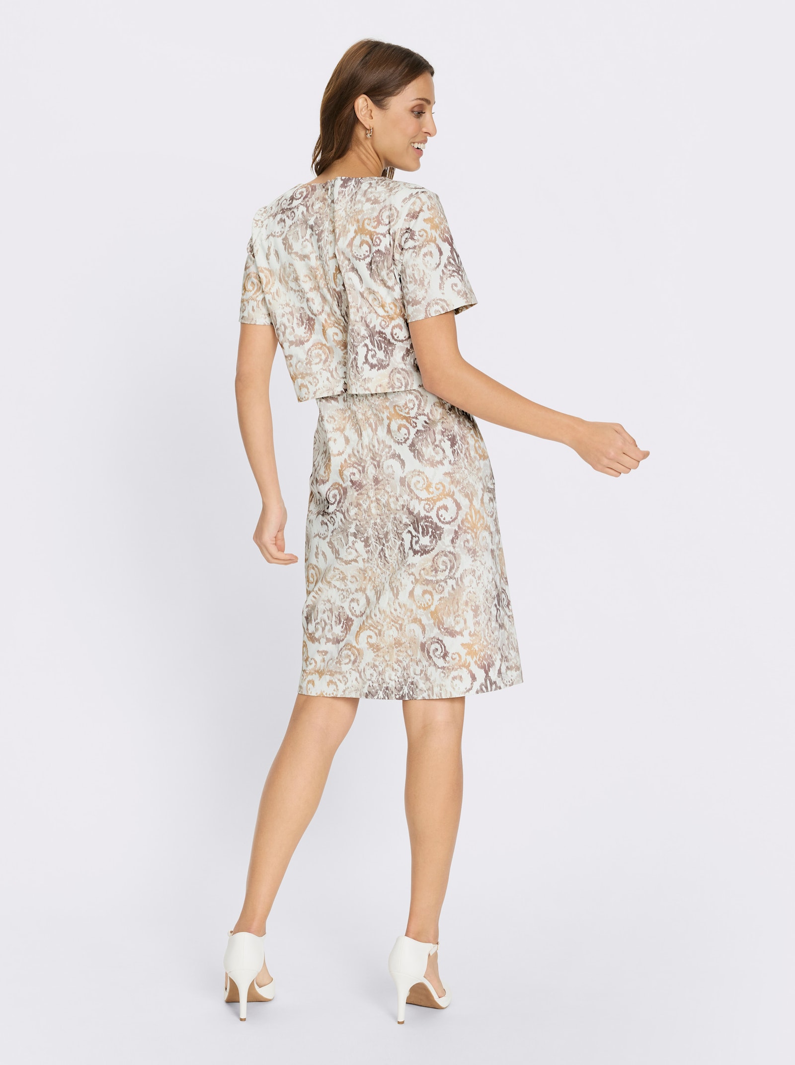 Druckkleid in Naturtönen - ecru-sesam-bedruckt