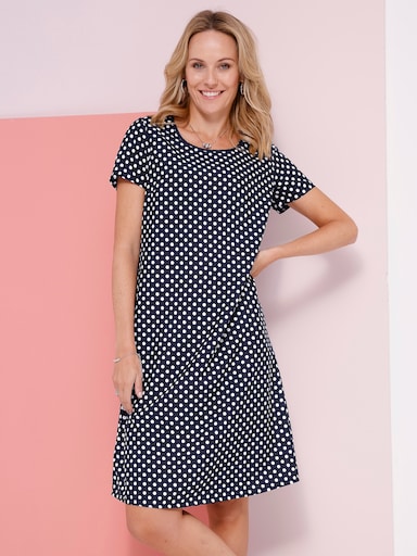 Jerseykleid - marine-weiß-getupft