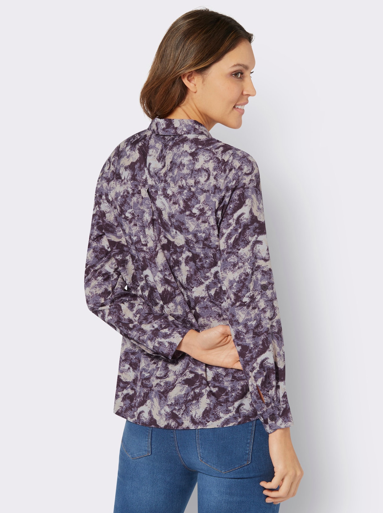 Comfortabele blouse - aubergine/lila bedrukt