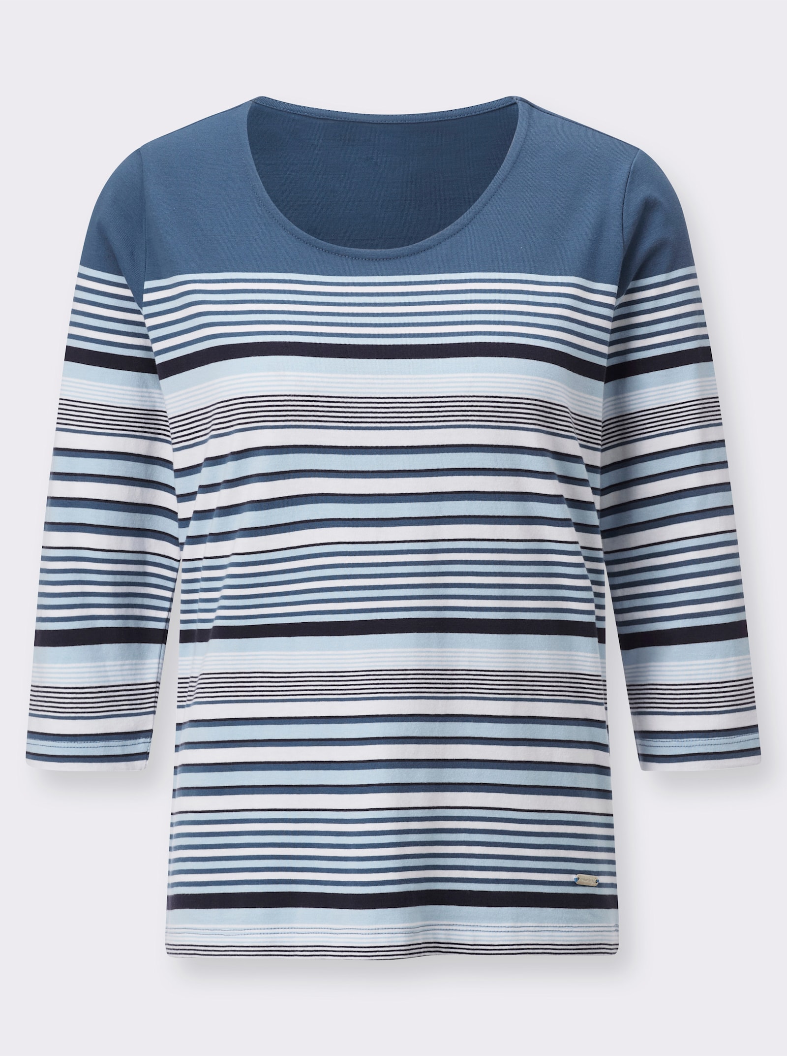 Gestreept shirt met 3/4-mouwen - jeansblauw/ecru gestreept