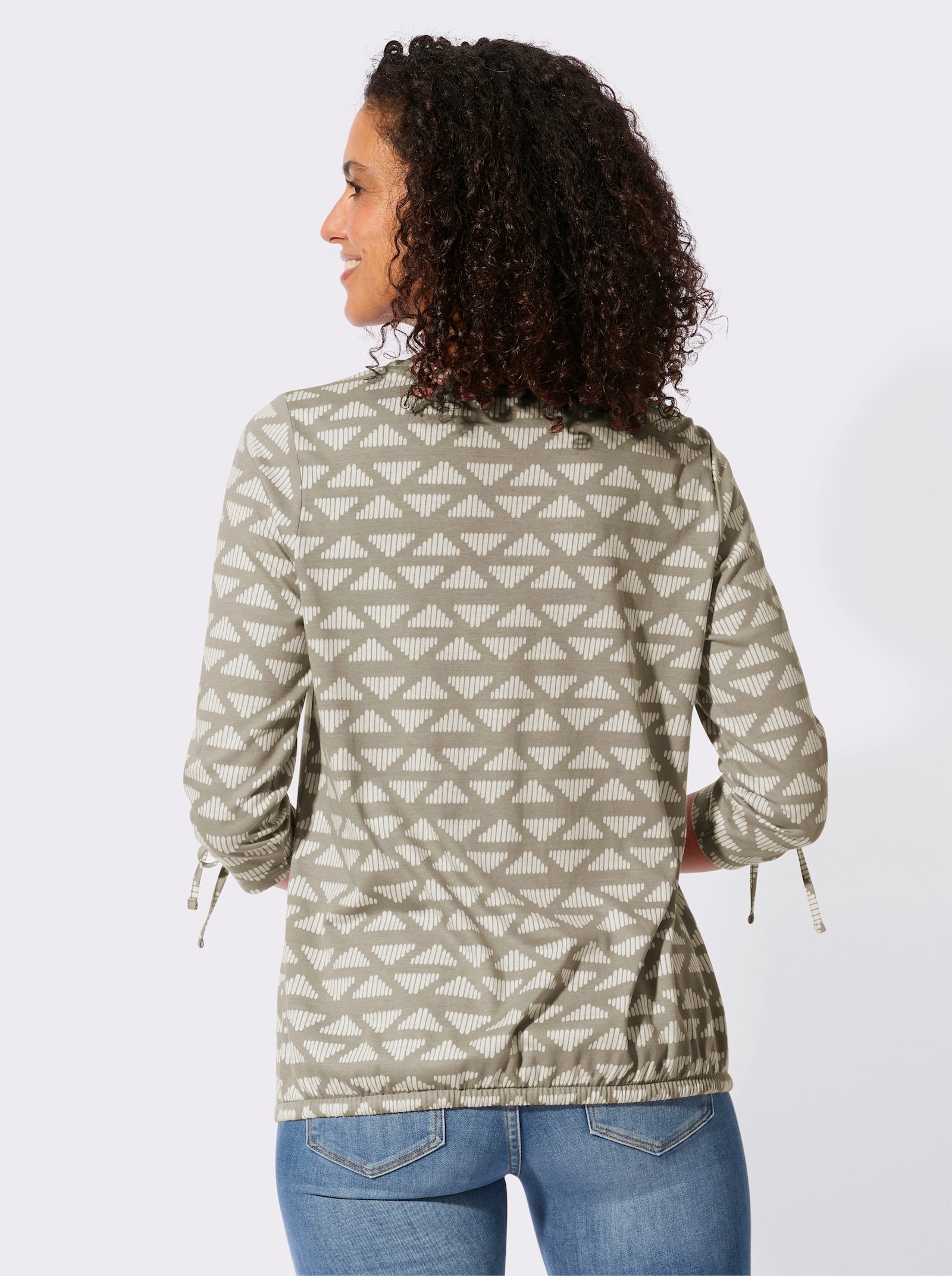 Rundhalsshirt im weichen Material-Mix - schlamm-ecru-bedruckt