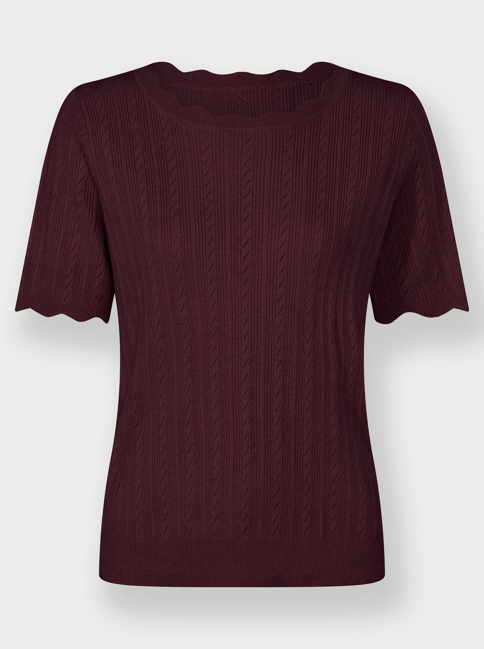 Pullover met korte mouwen in hoogwaardige garenmix - bordeaux