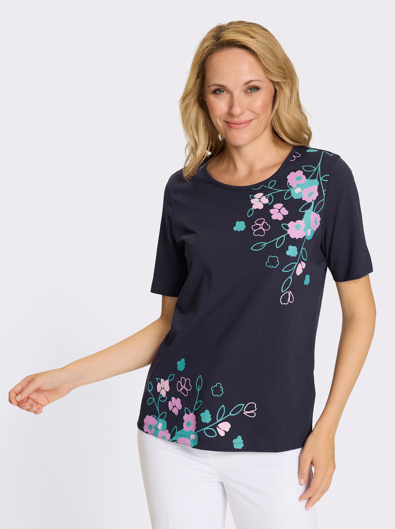 Kurzarmshirt aus reiner Baumwolle - marine-ozean