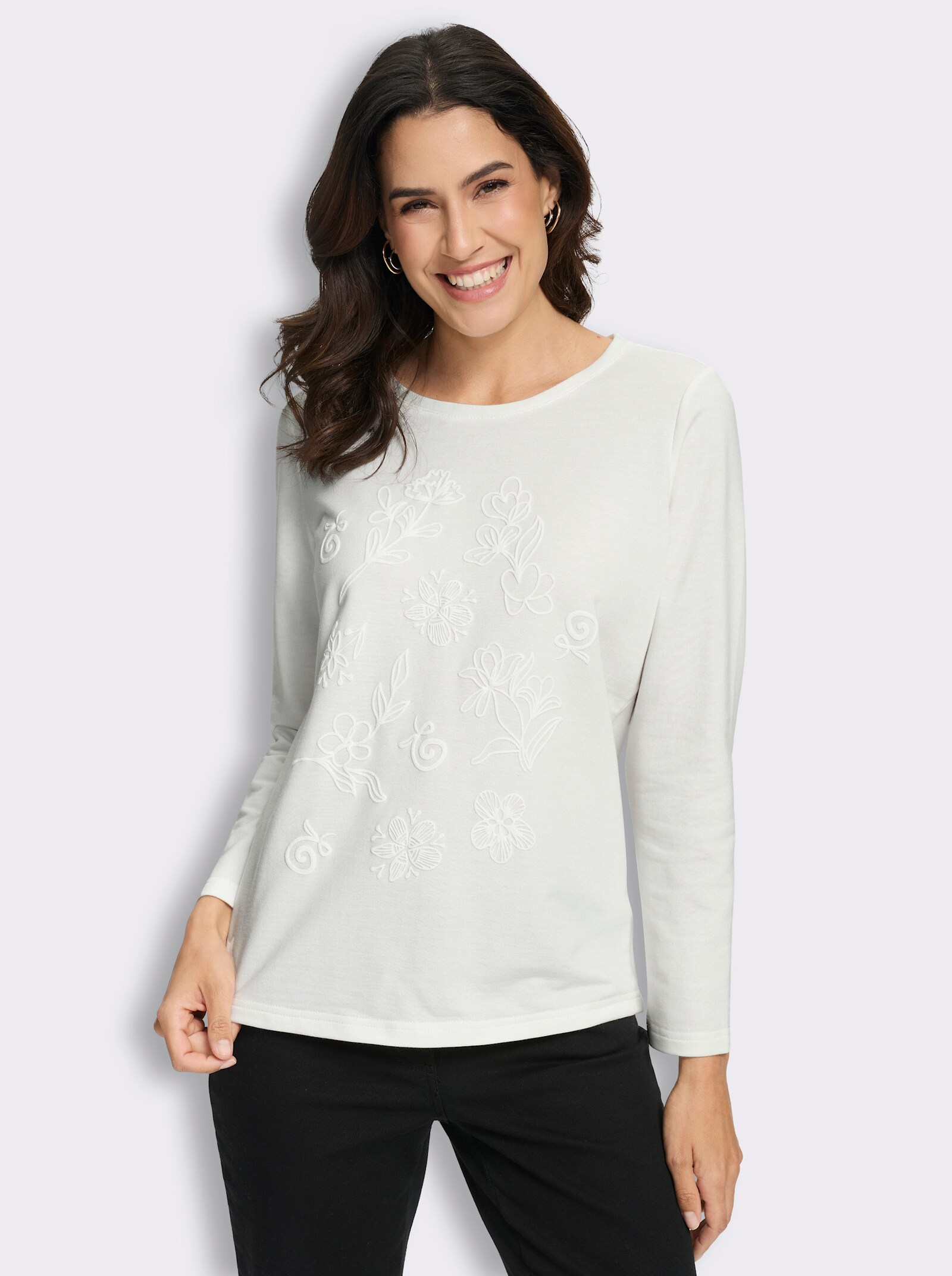 Sweatshirt mit gummiertem Blüten-Druck - ecru