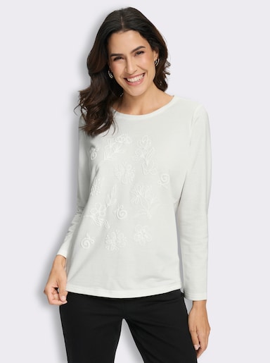 Sweatshirt mit gummiertem Blüten-Druck - ecru