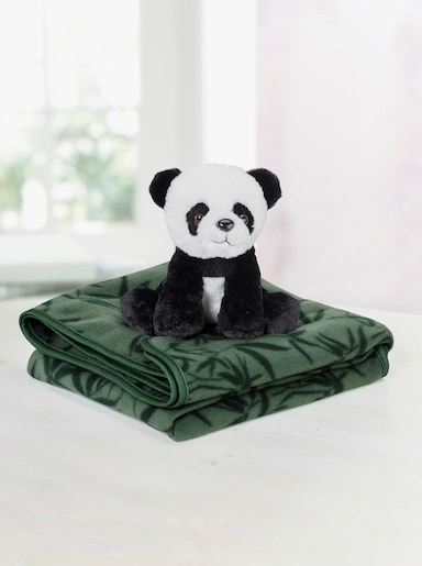 Decke mit Pandabär - grün-gemustert
