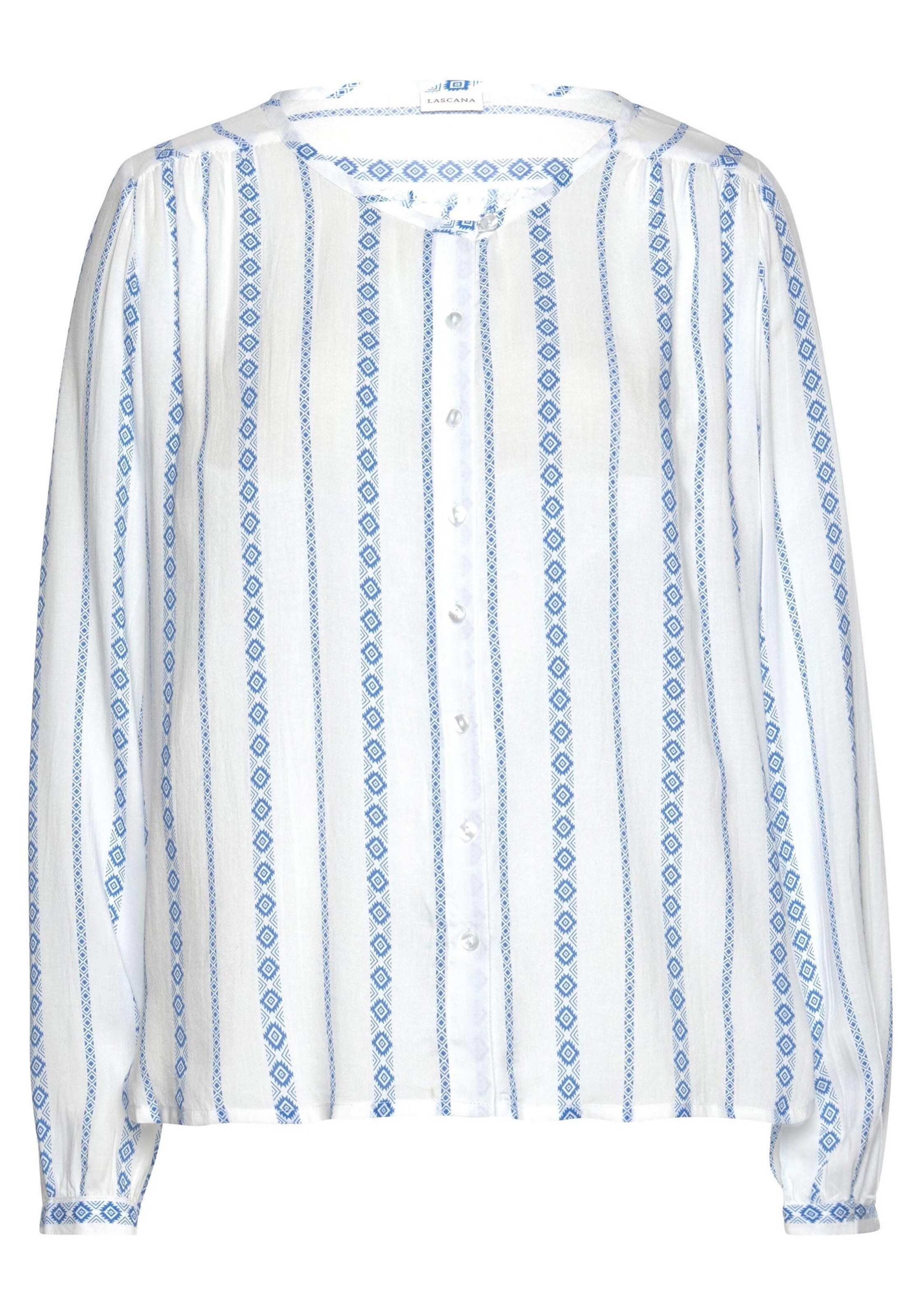 Damenmode Blusen Buffalo Langarmbluse in creme-blau-bedruckt Damenmode Blusen Buffalo Langarmbluse in creme-blau-bedruckt