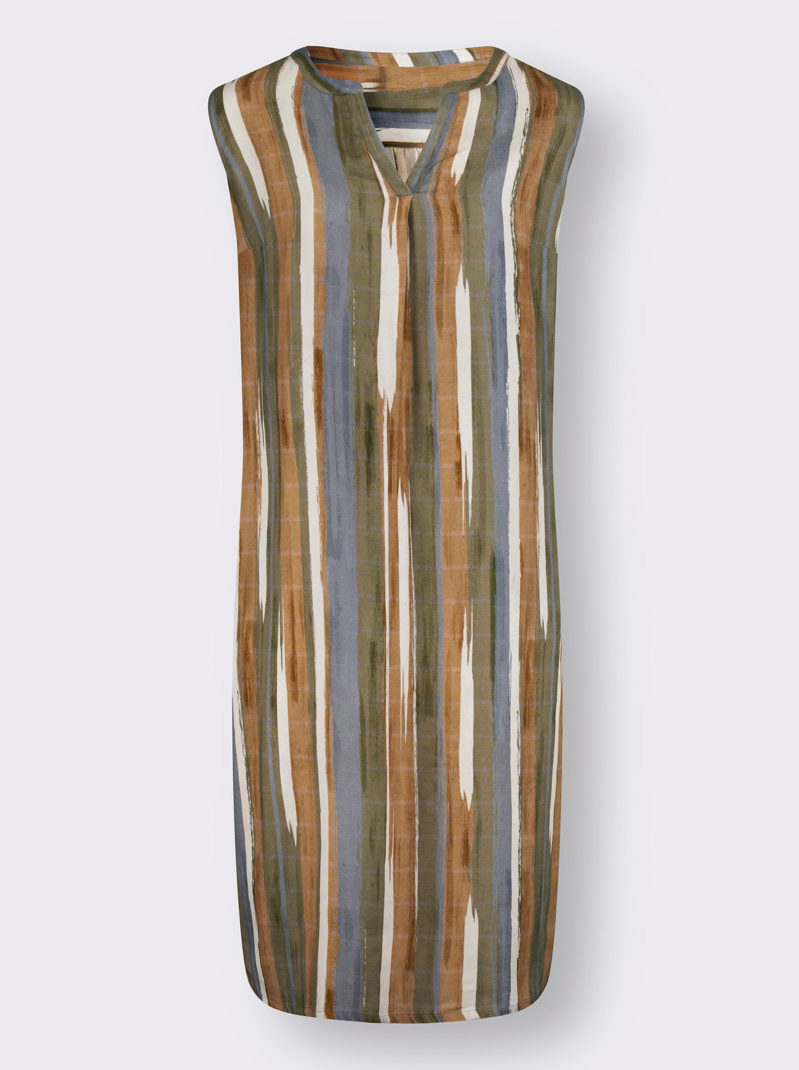 Sommerkleid mit V-Ausschnitt - khaki-camel-bedruckt