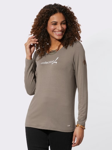 Langarmshirt mit Schriftzug - taupe