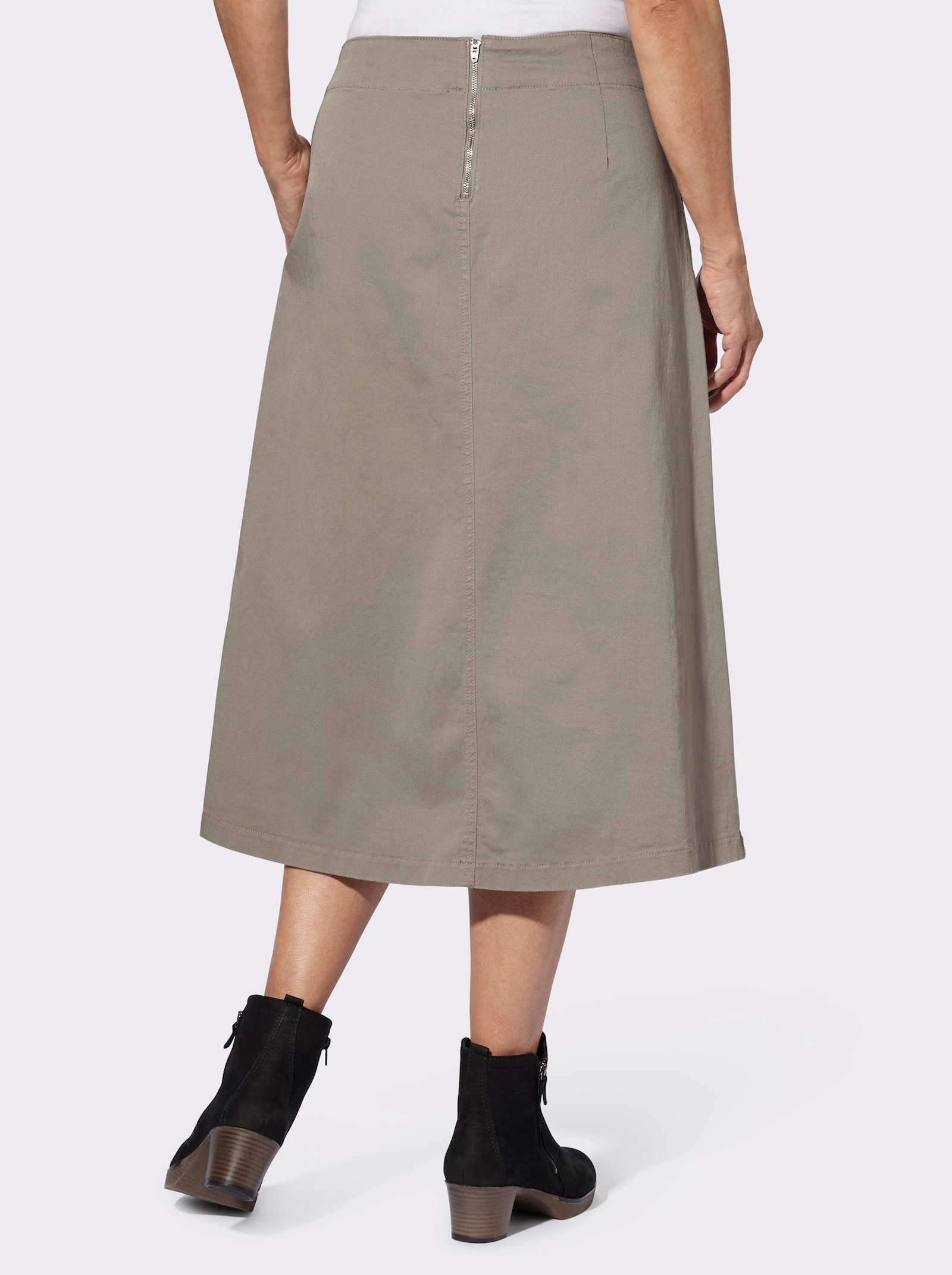 Jeansrock mit imitierter Knopfleiste - taupe