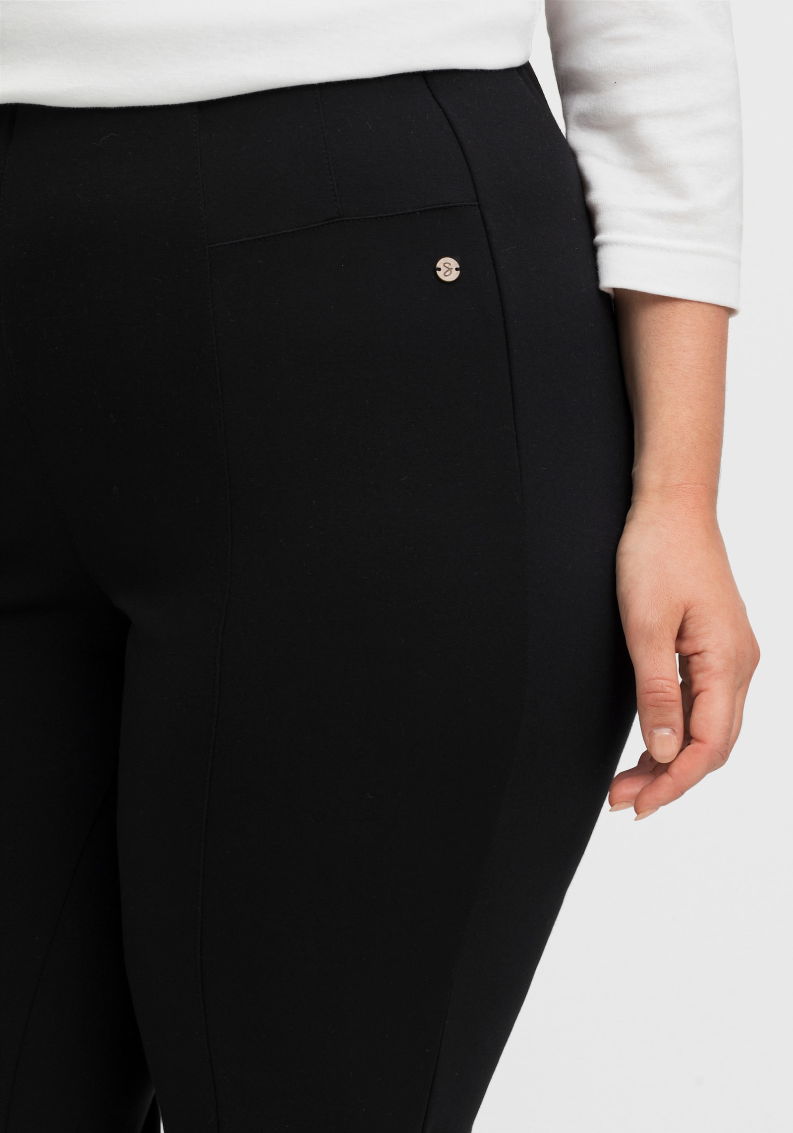 sheego Jerseyhose schmal, mit Schlupfbund - schwarz