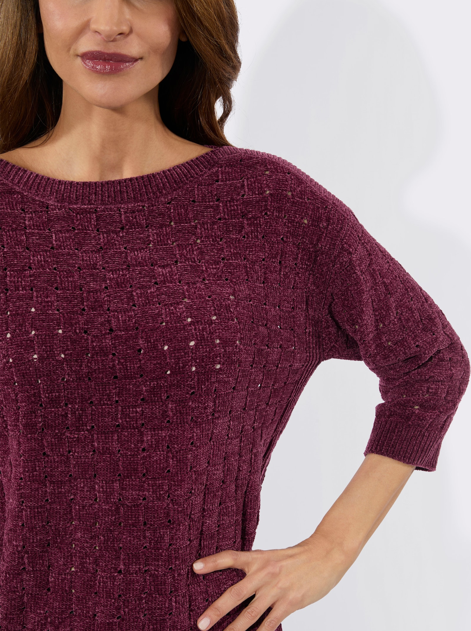 Rundhalspullover aus Chenille - bordeaux