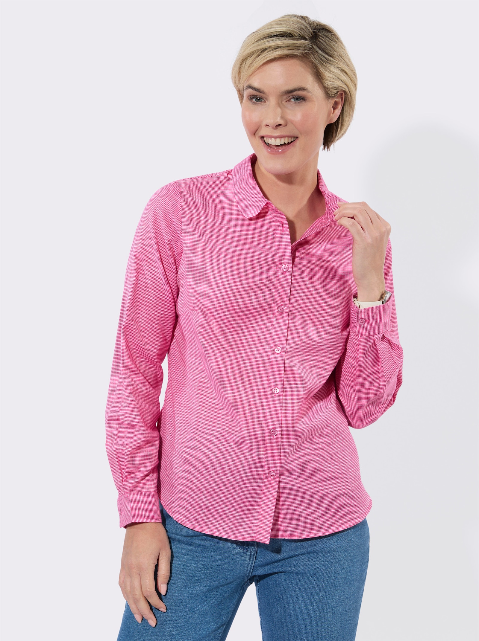 Langarmbluse mit Karo-Muster - pink-ecru-kariert