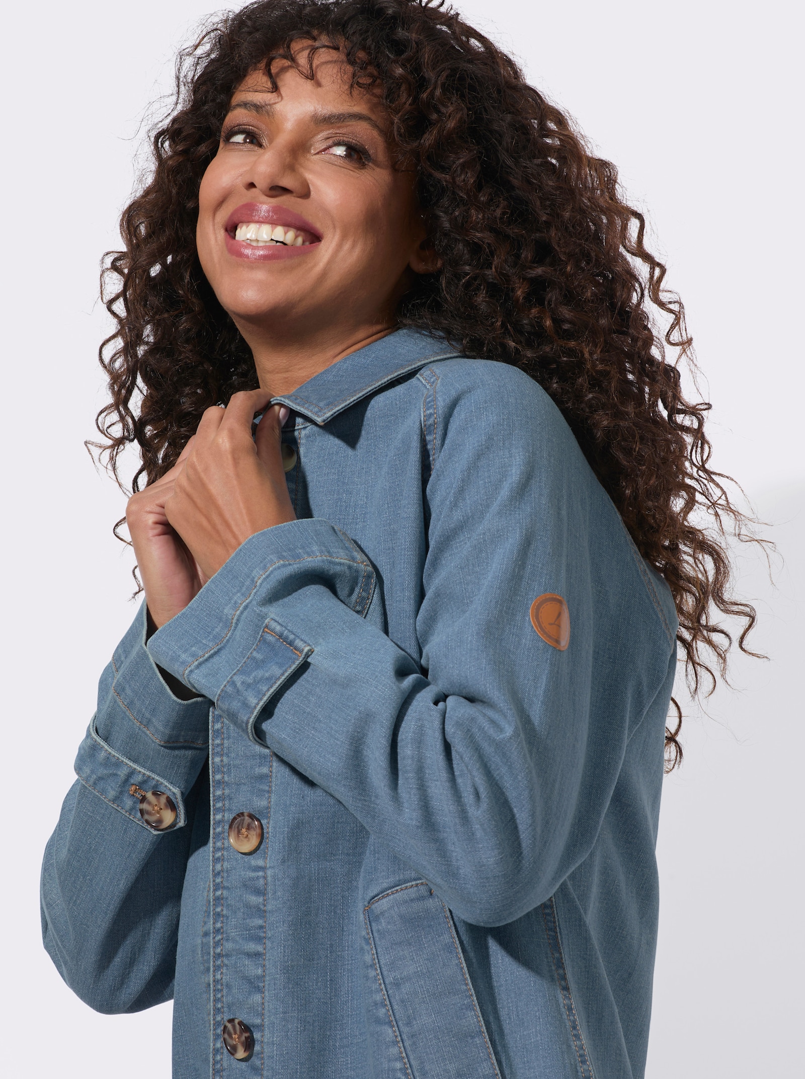  Kurzmantel aus weichem Denim - blue-bleached