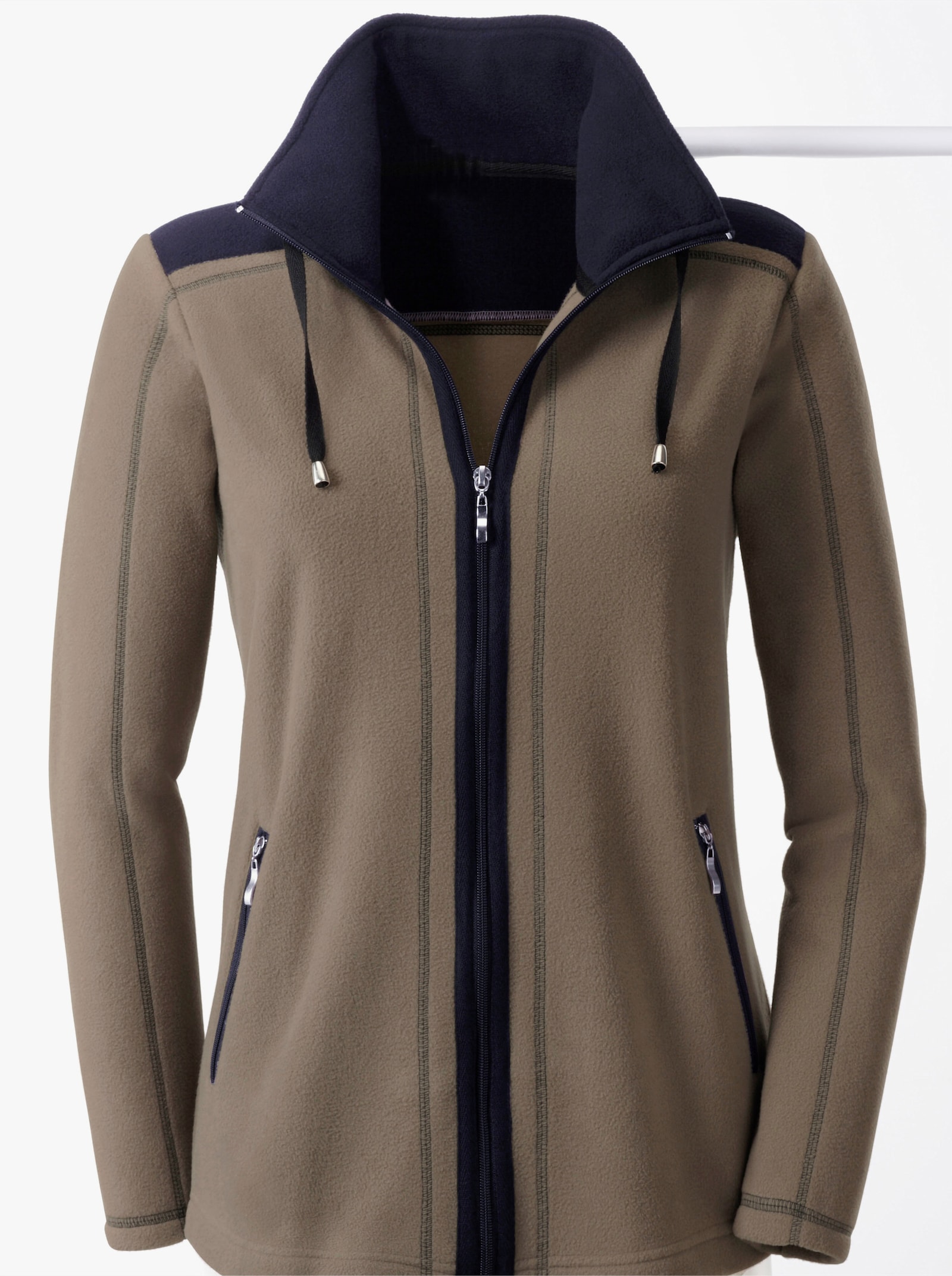 Fleecejack met contraststrepen - beige/zwart