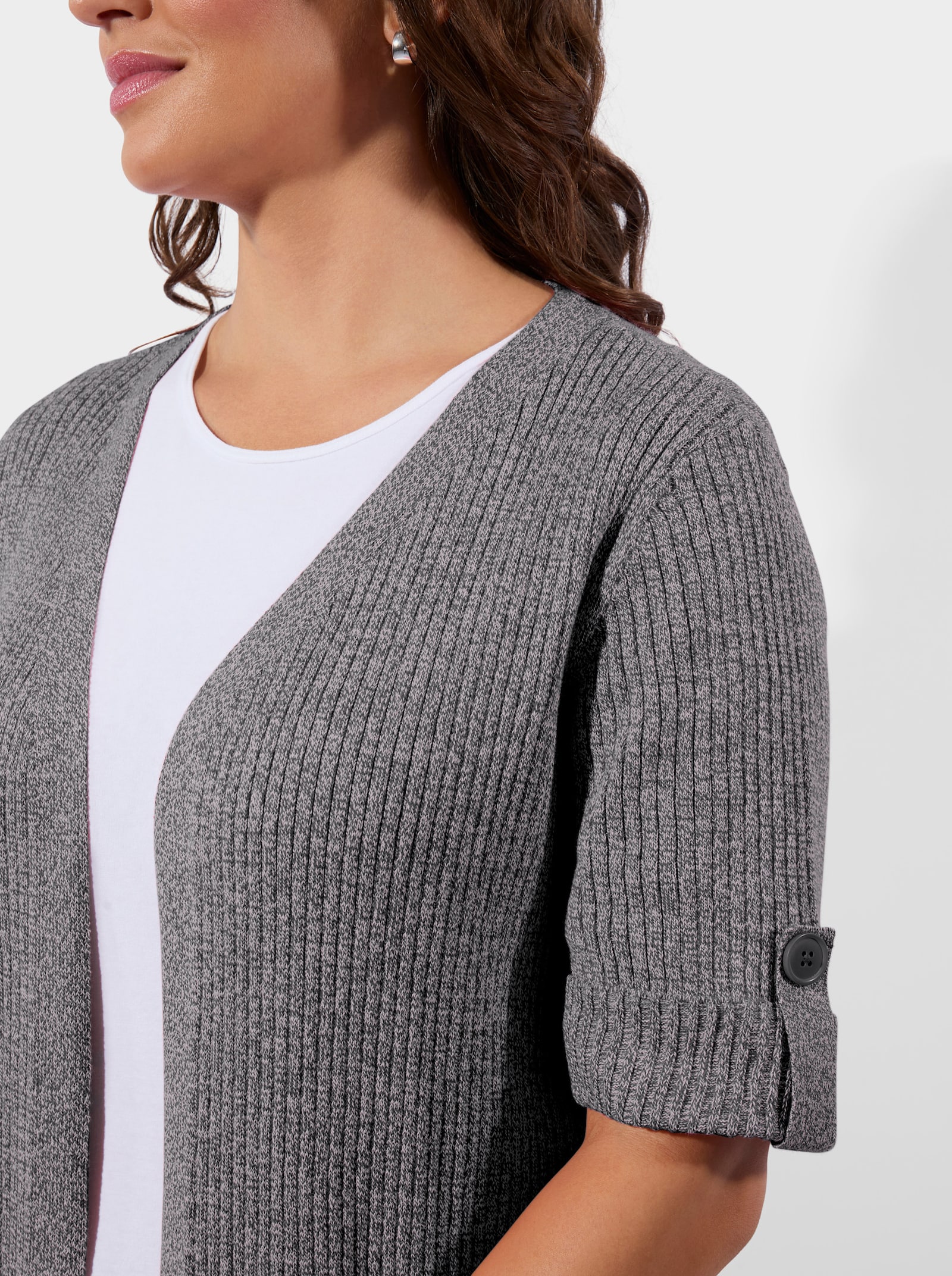 Vest van gemêleerd garen, onderhoudsarm - zwart/wit gemêleerd