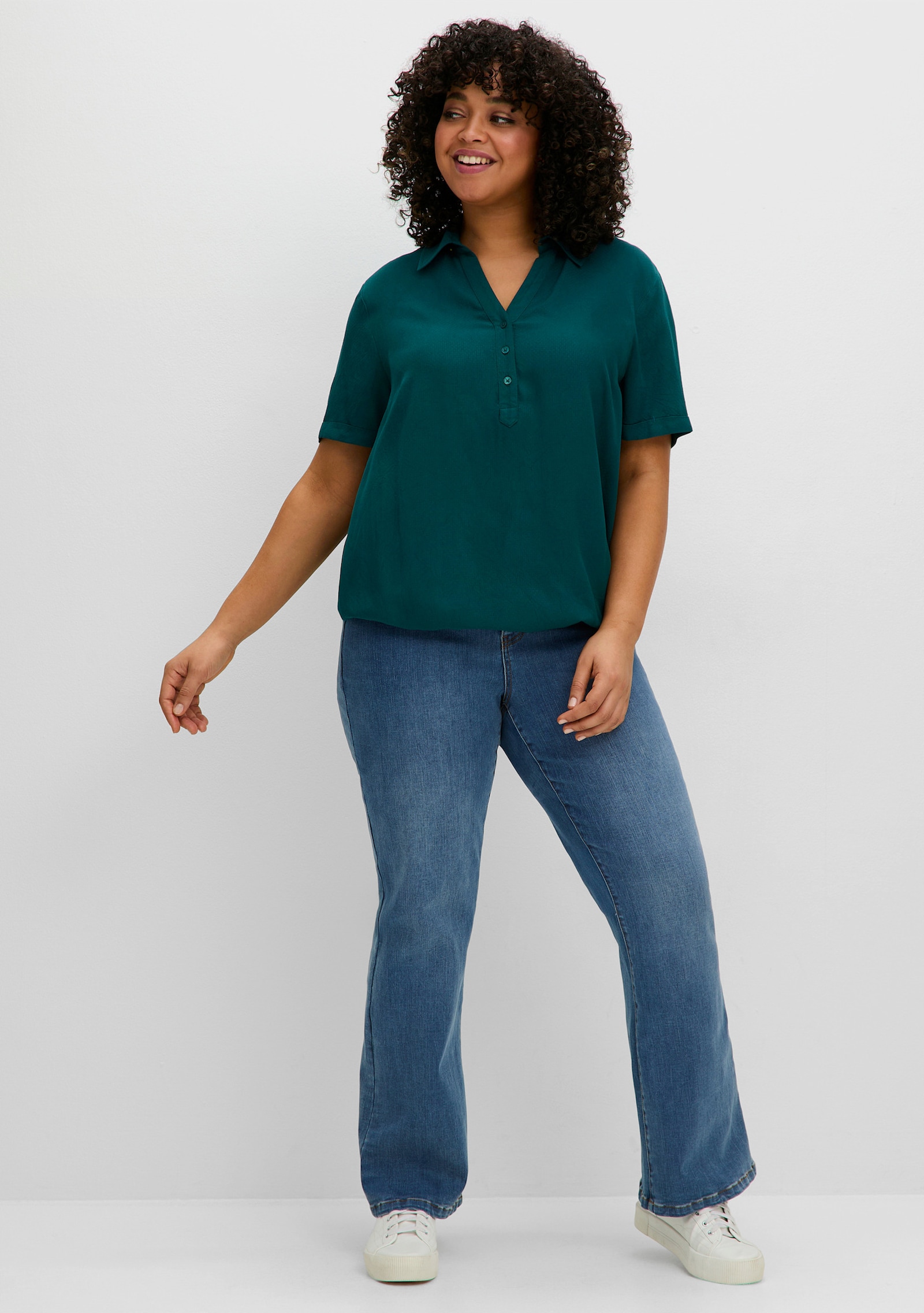 sheego Tunika mit offenem Hemdkragen - petrol