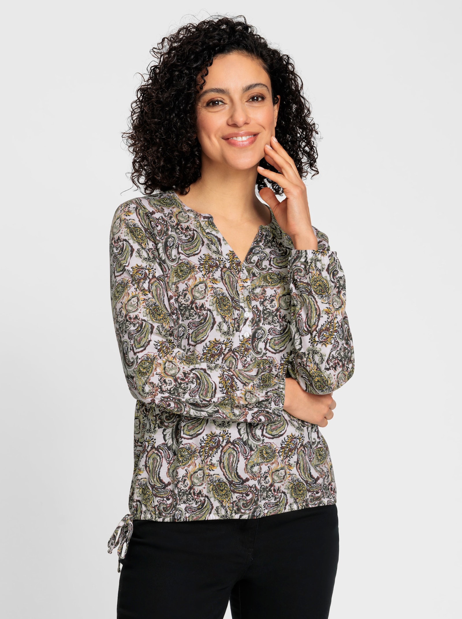 Langarmshirt im Paisley-Dessin - champagner-schilf-bedruckt