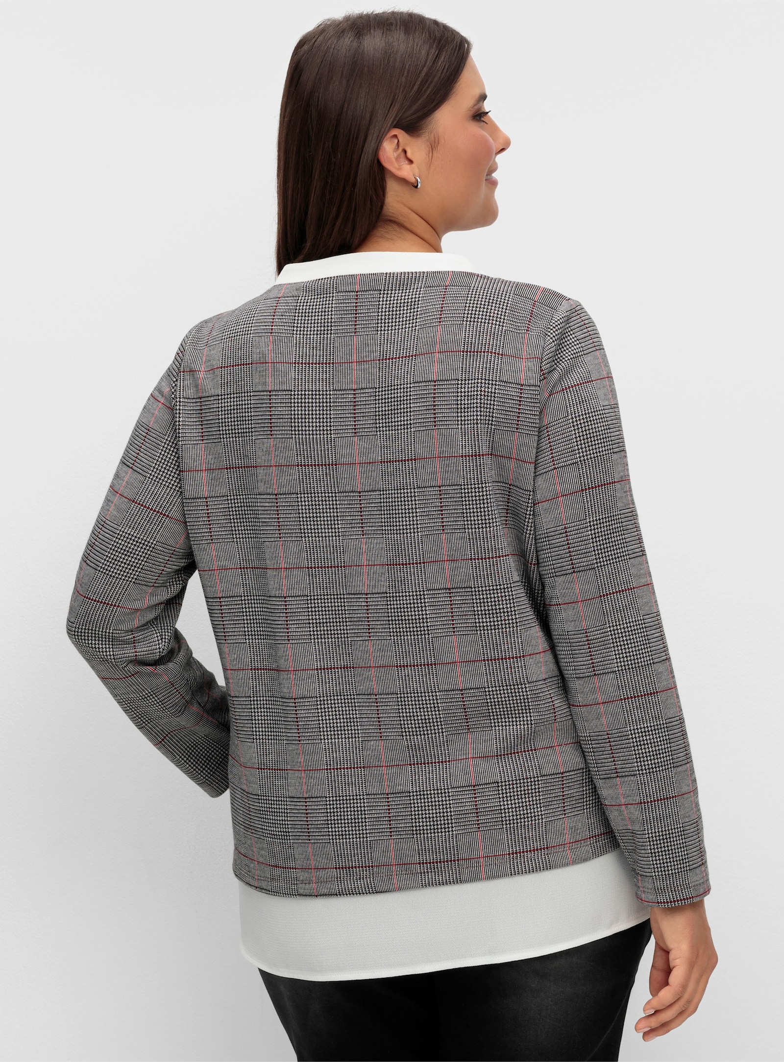 2-in-1-Shirt aus formstabilem Jersey - schwarz-rot-kariert