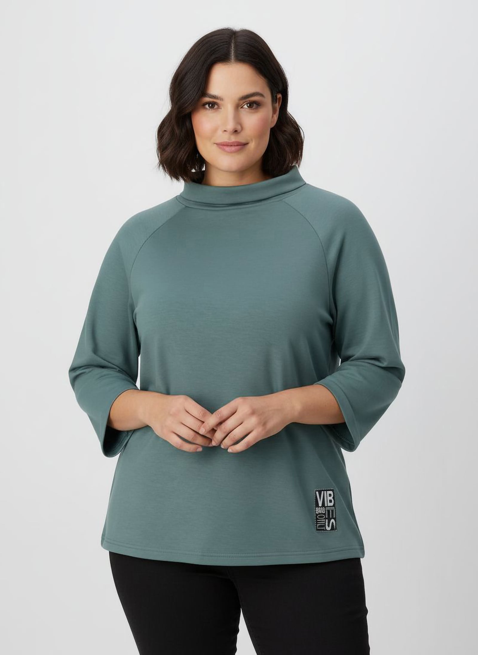  3/4-Arm-Shirt mit halsfernem Rollkragen - jade