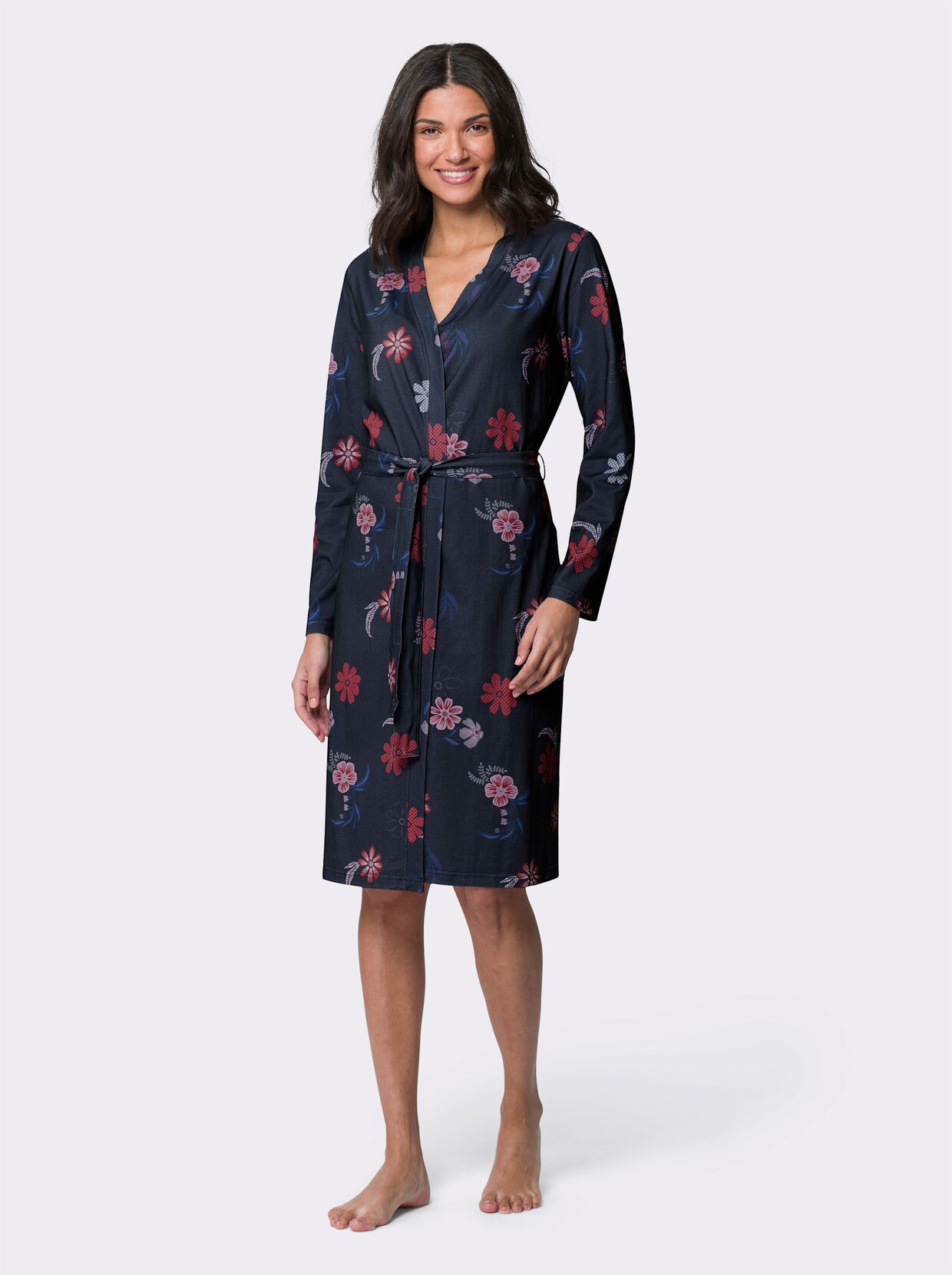 Ochtendjas - marine/rood geprint