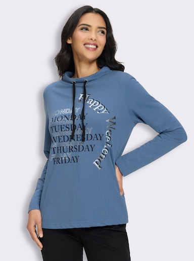 Sweatshirt mit halsfernem Stehkragen - mittelblau-marine-bedruckt