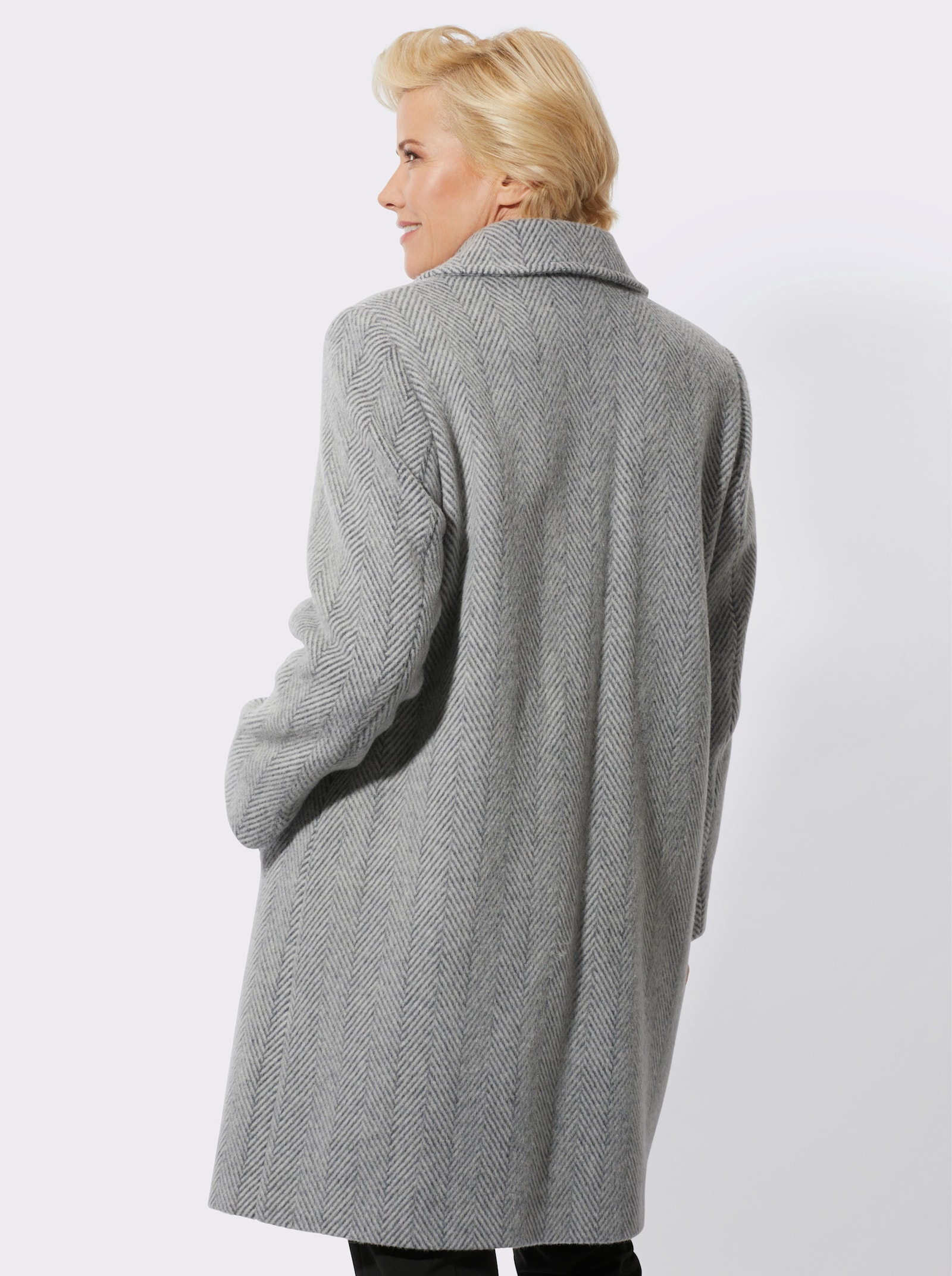 Wollen mantel in visgraatdessin - grijs/ecru gedessineerd