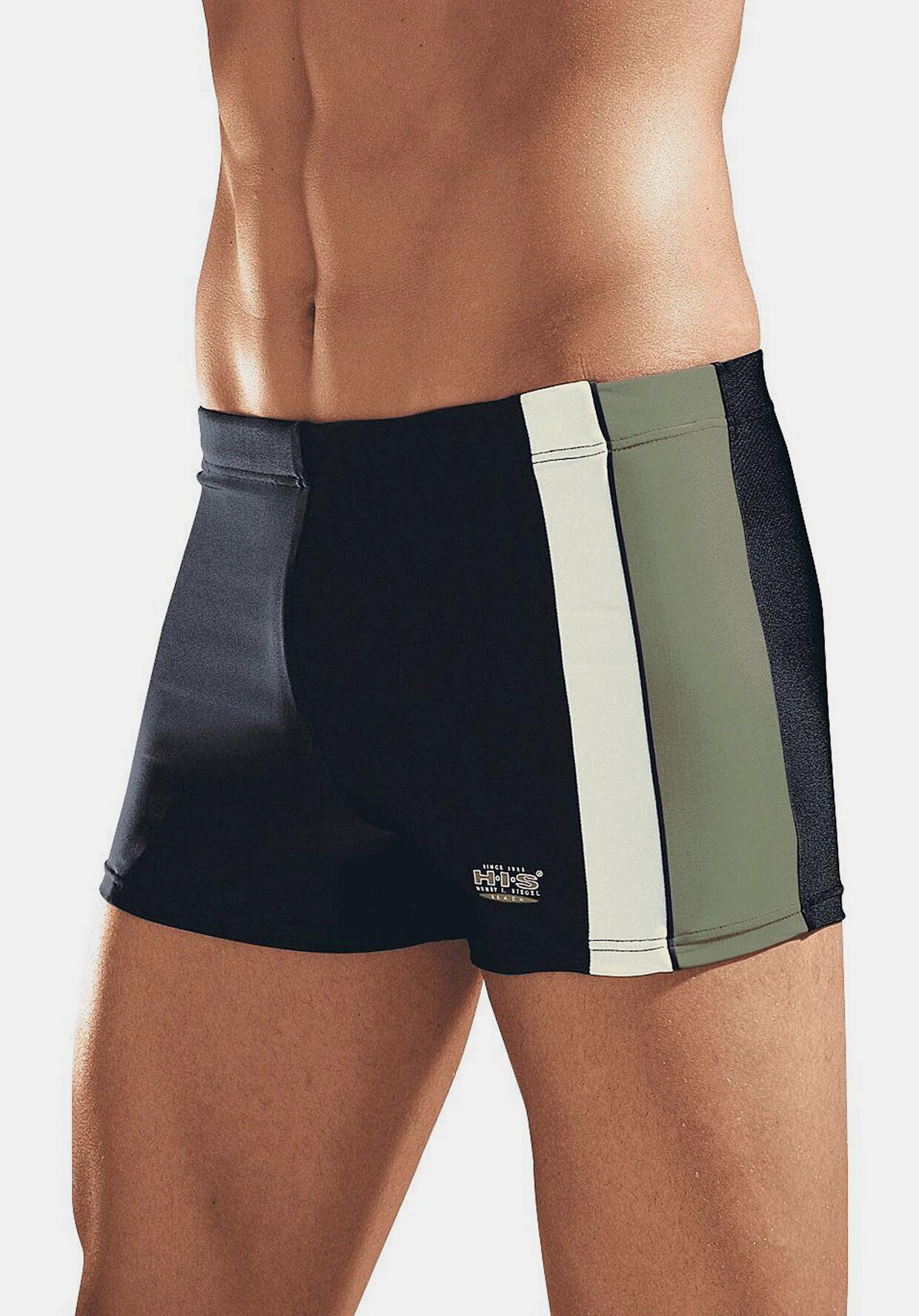 H.I.S Boxer-Badehose - schwarz-oliv
