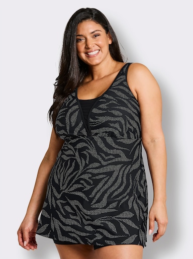 sheego Badekleid mit Pünktchenprint - schwarz-weiss-bedruckt