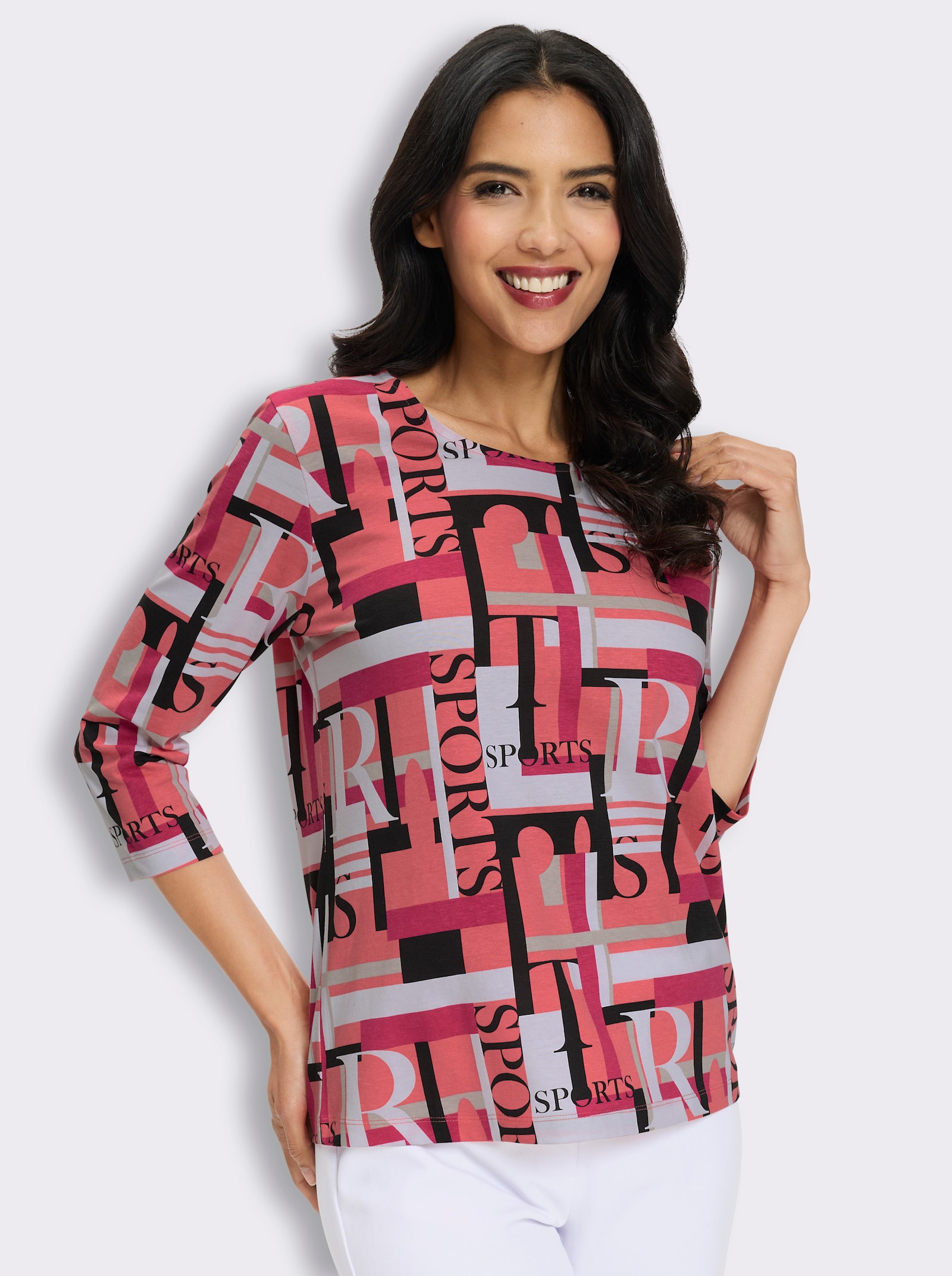 3/4-Arm-Shirt mit grafischem Druck - schwarz-grapefruit-bedruckt