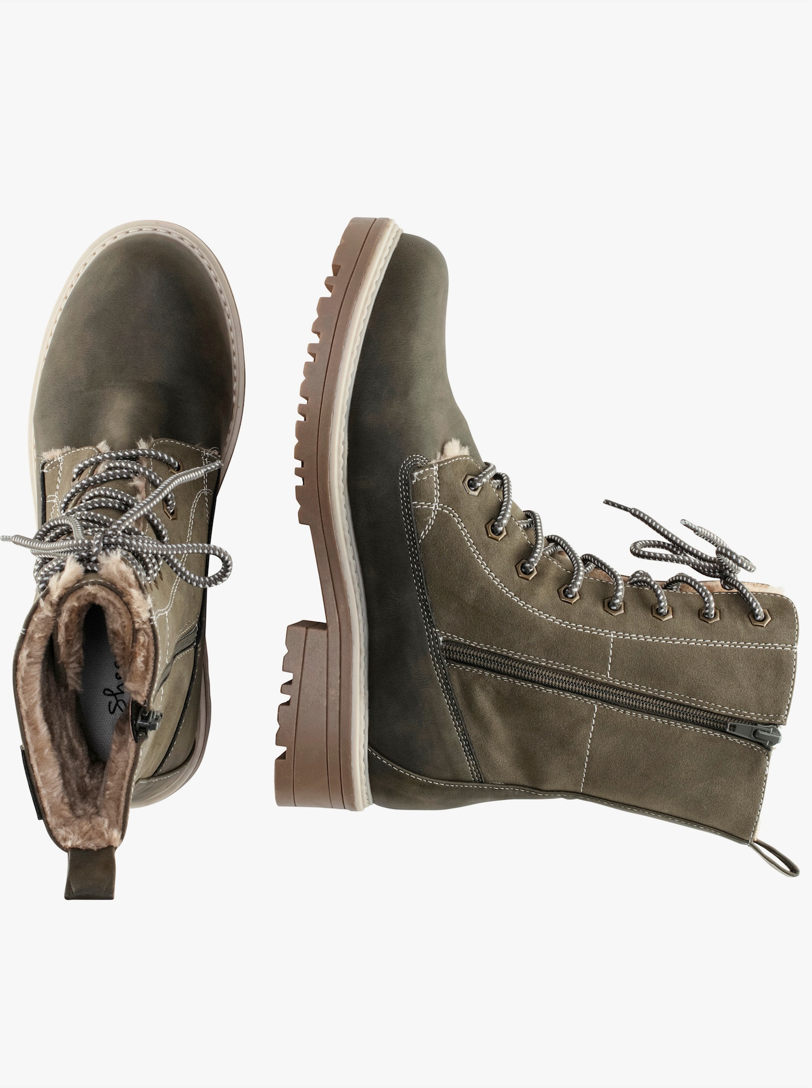 sheego Schnürboots mit Pelz-Imitat gefüttert - oliv