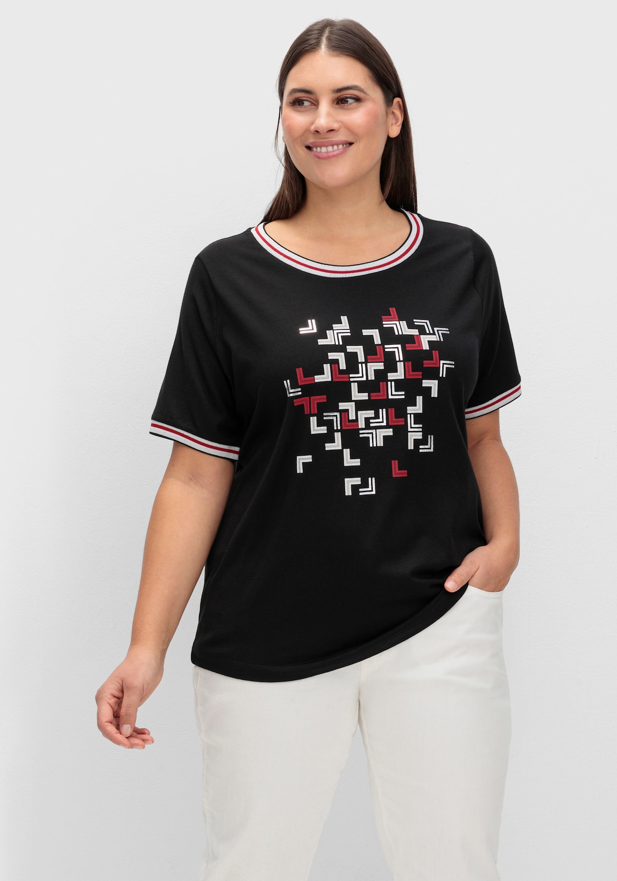 Rundhalsshirt - schwarz-bedruckt