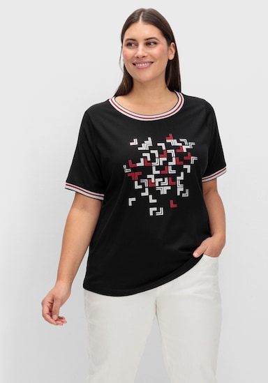 Rundhalsshirt mit Glanz- und Glitzer-Akzenten - schwarz-bedruckt