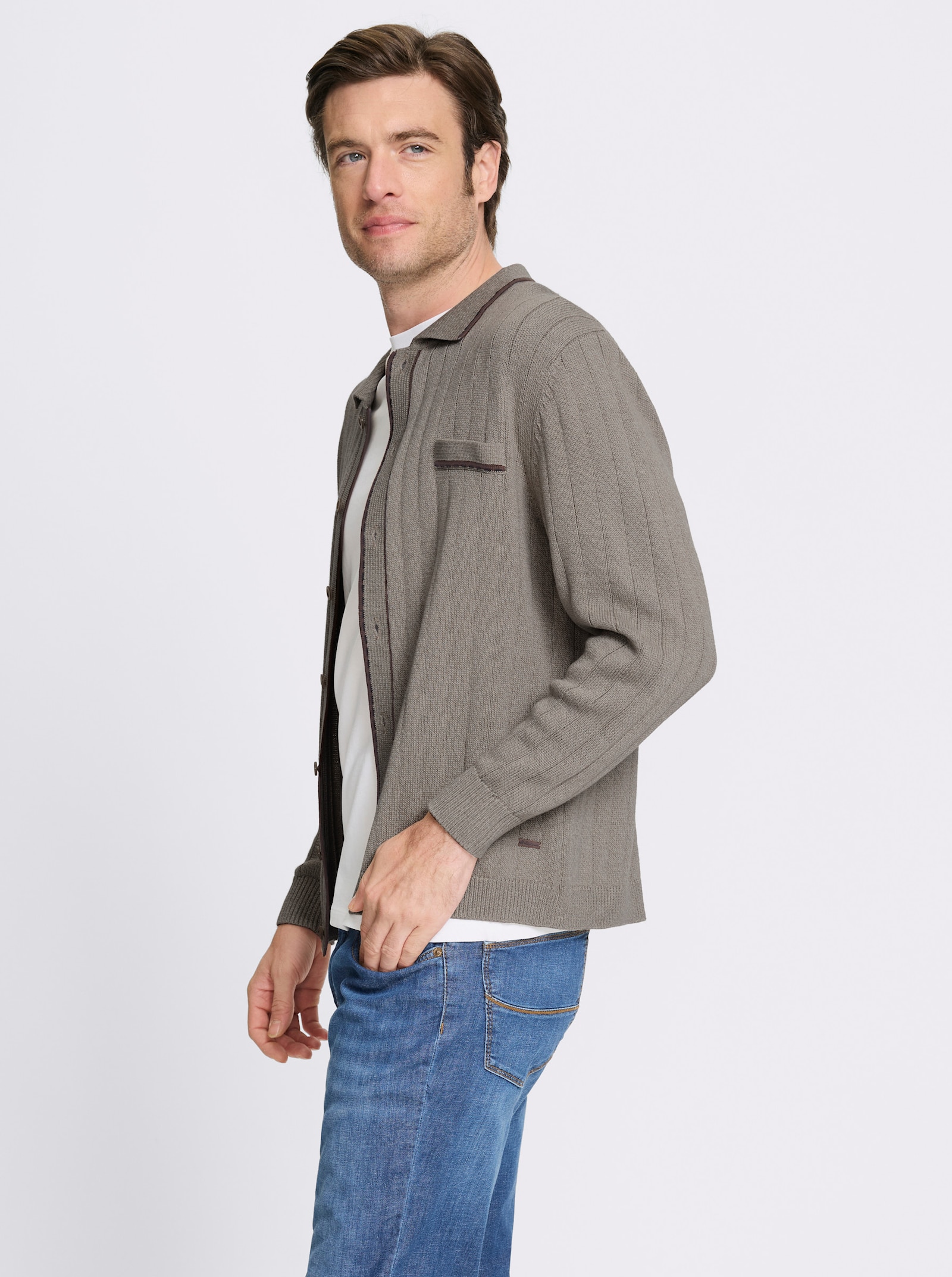 Marco Donati Strickjacke mit Ripp-Muster, 50% Baumwolle - sesam-meliert